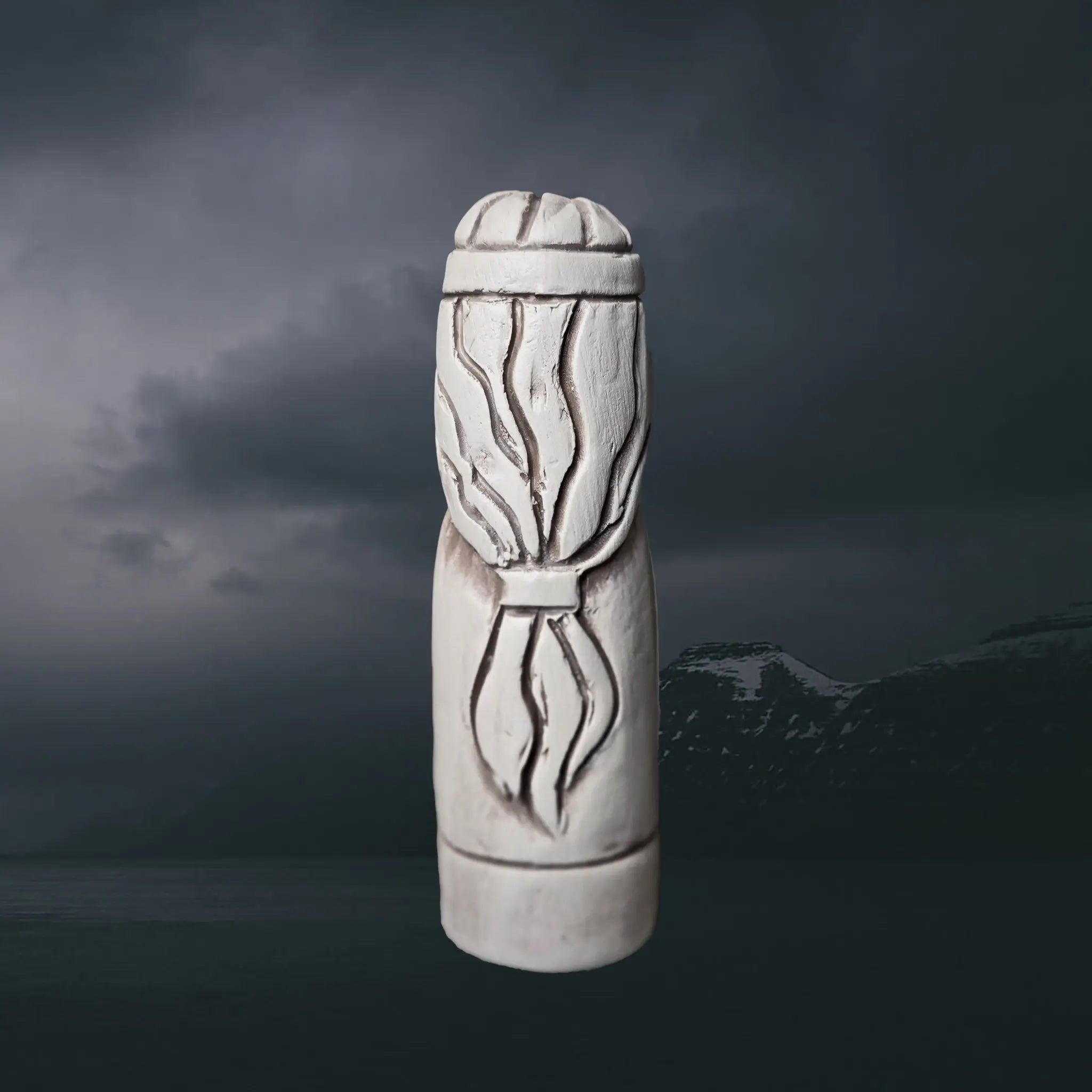 Statuette of the Norse God Delling in Hand-Crafted Clay - Back View