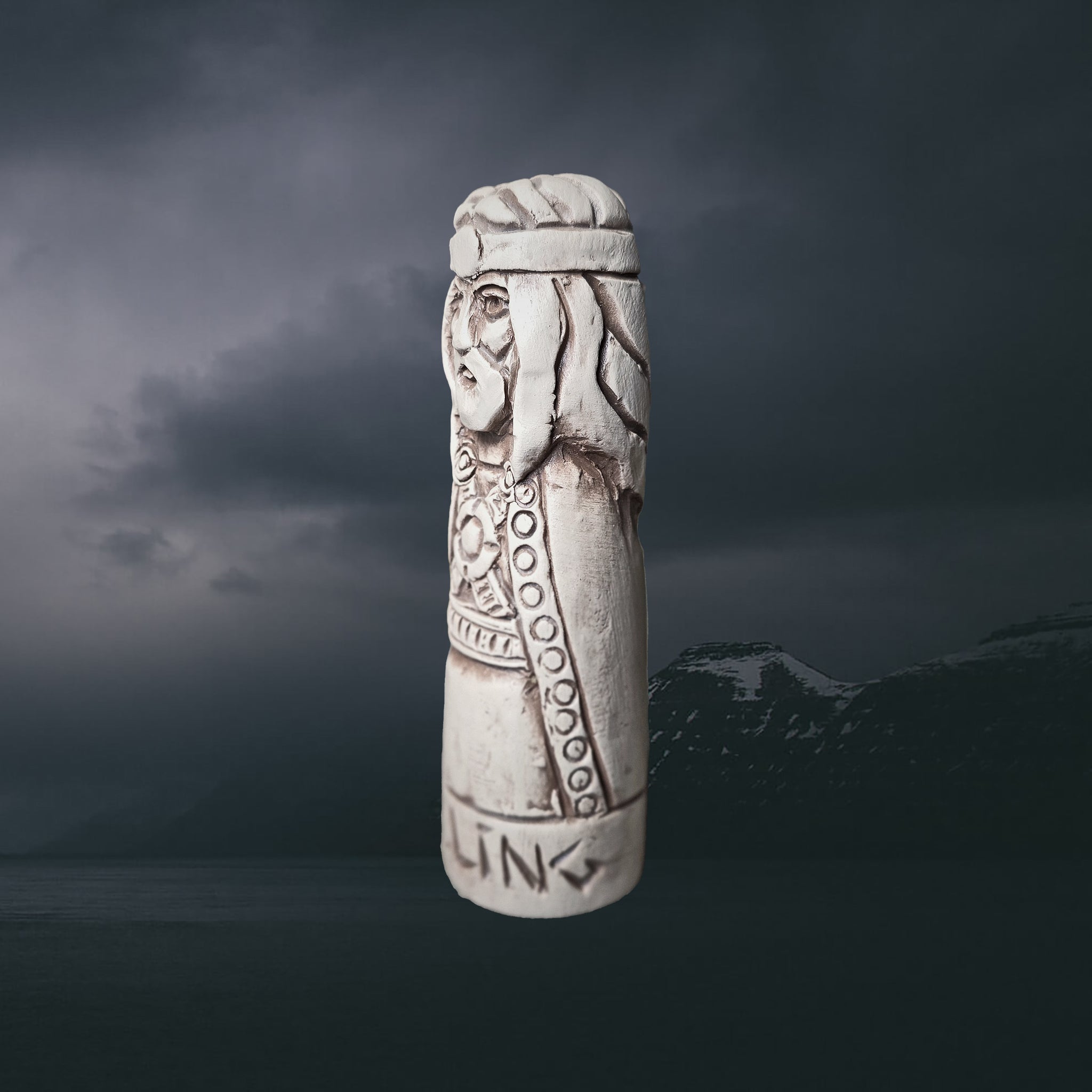 Statuette of the Norse God Delling in Hand-Crafted Clay - Left Side Angle View