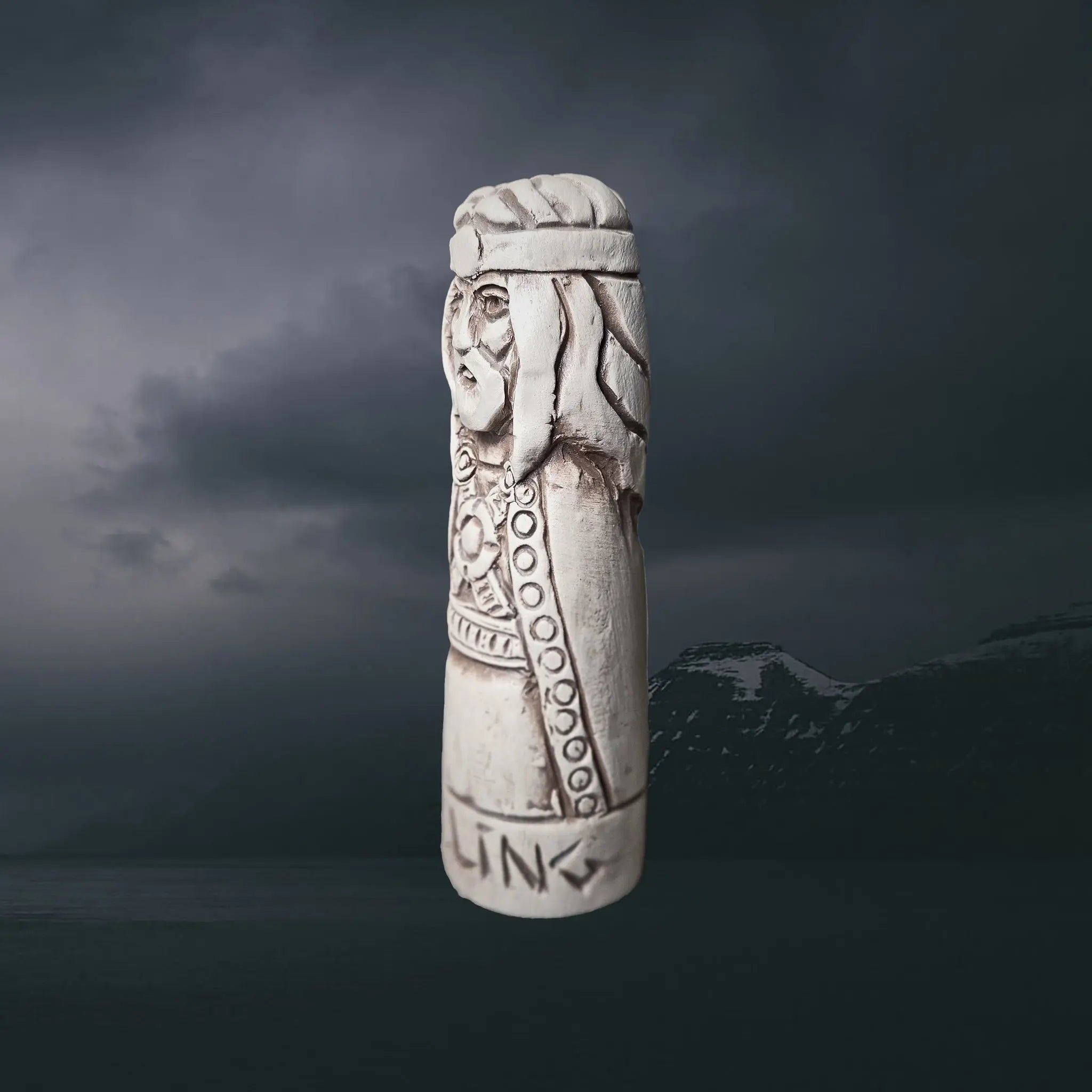 Statuette of the Norse God Delling in Hand-Crafted Clay - Left Side Angle View