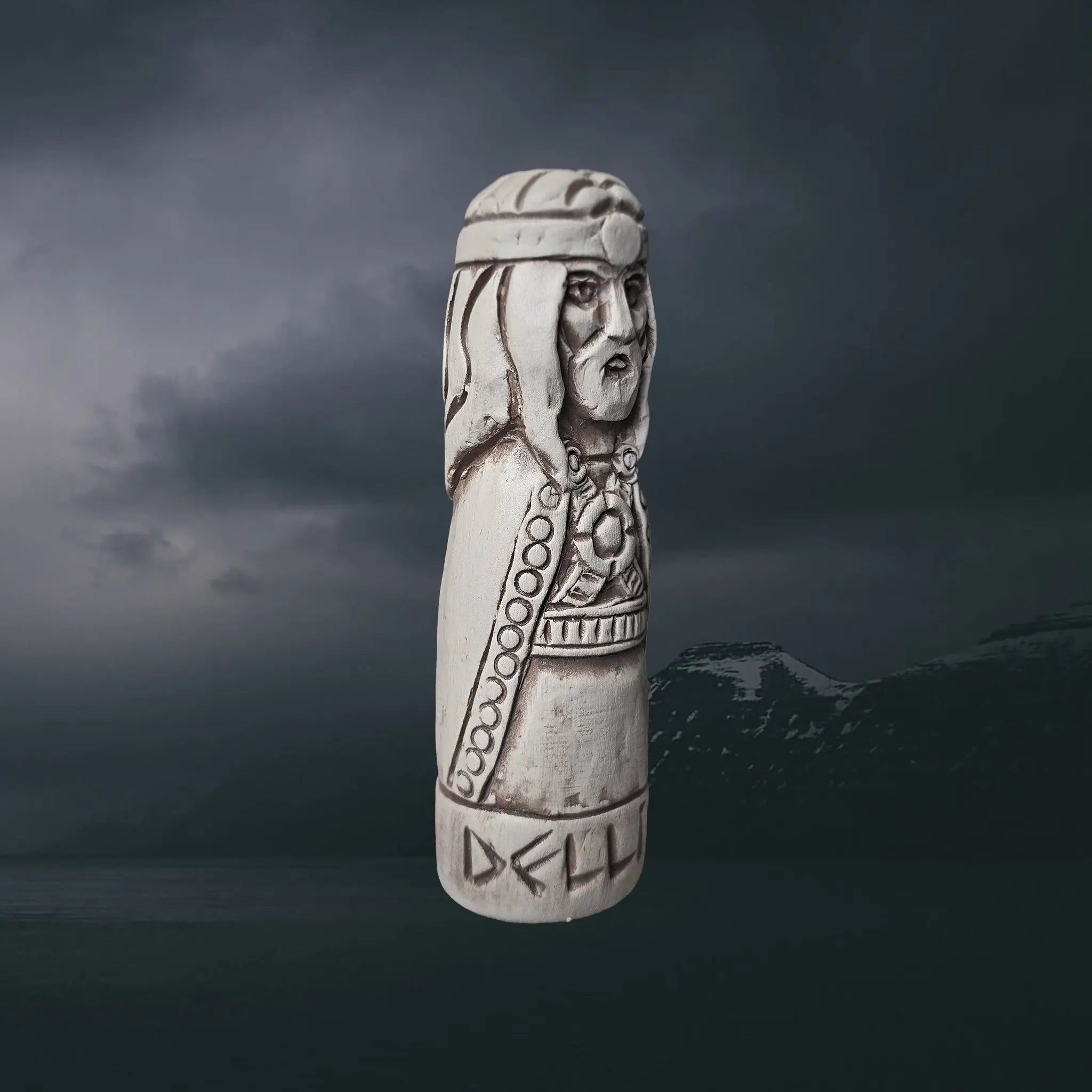 Statuette of the Norse God Delling in Hand-Crafted Clay - Right Side Angle View
