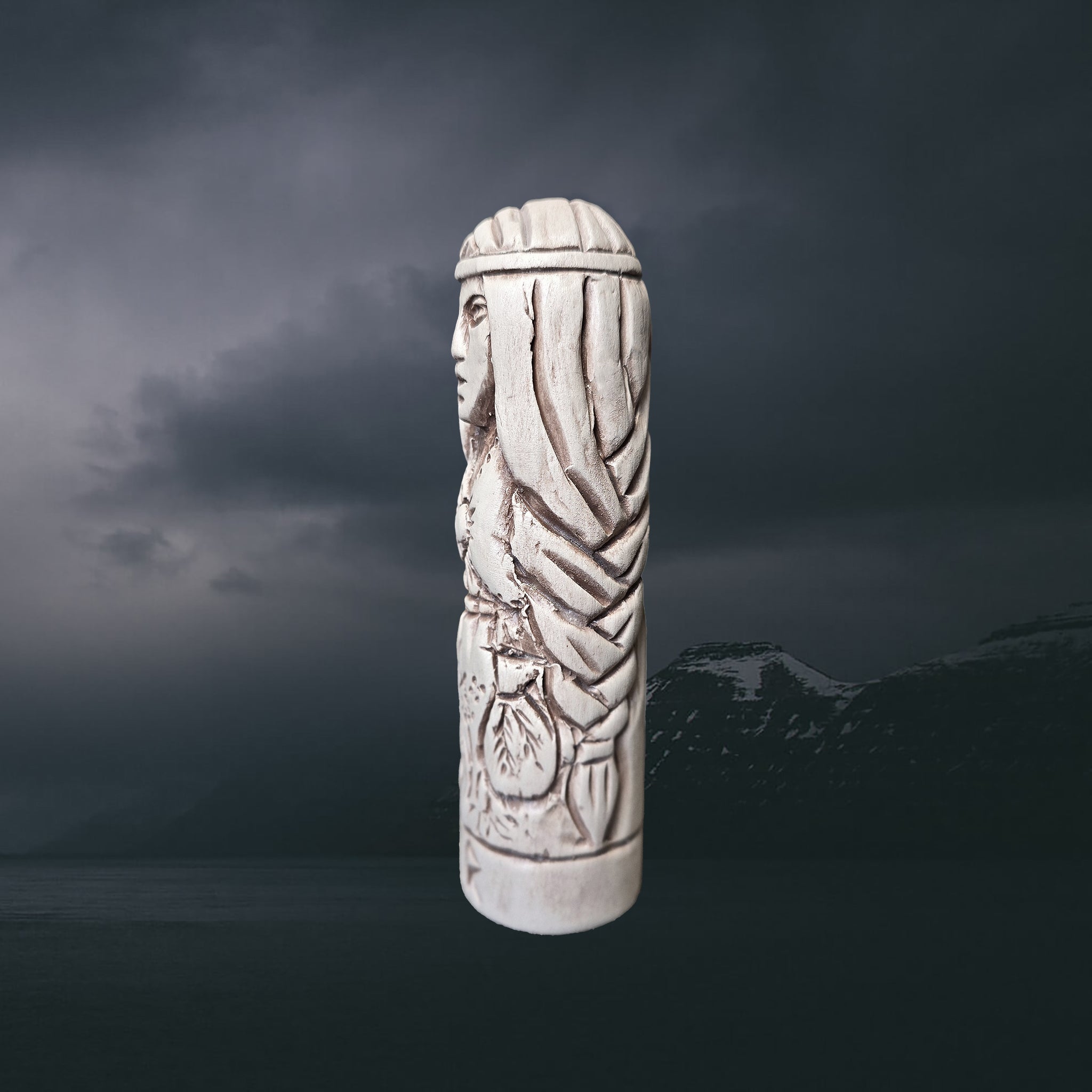 Statuette of the Norse Goddess Eir in Hand-Crafted Clay - Left Side View