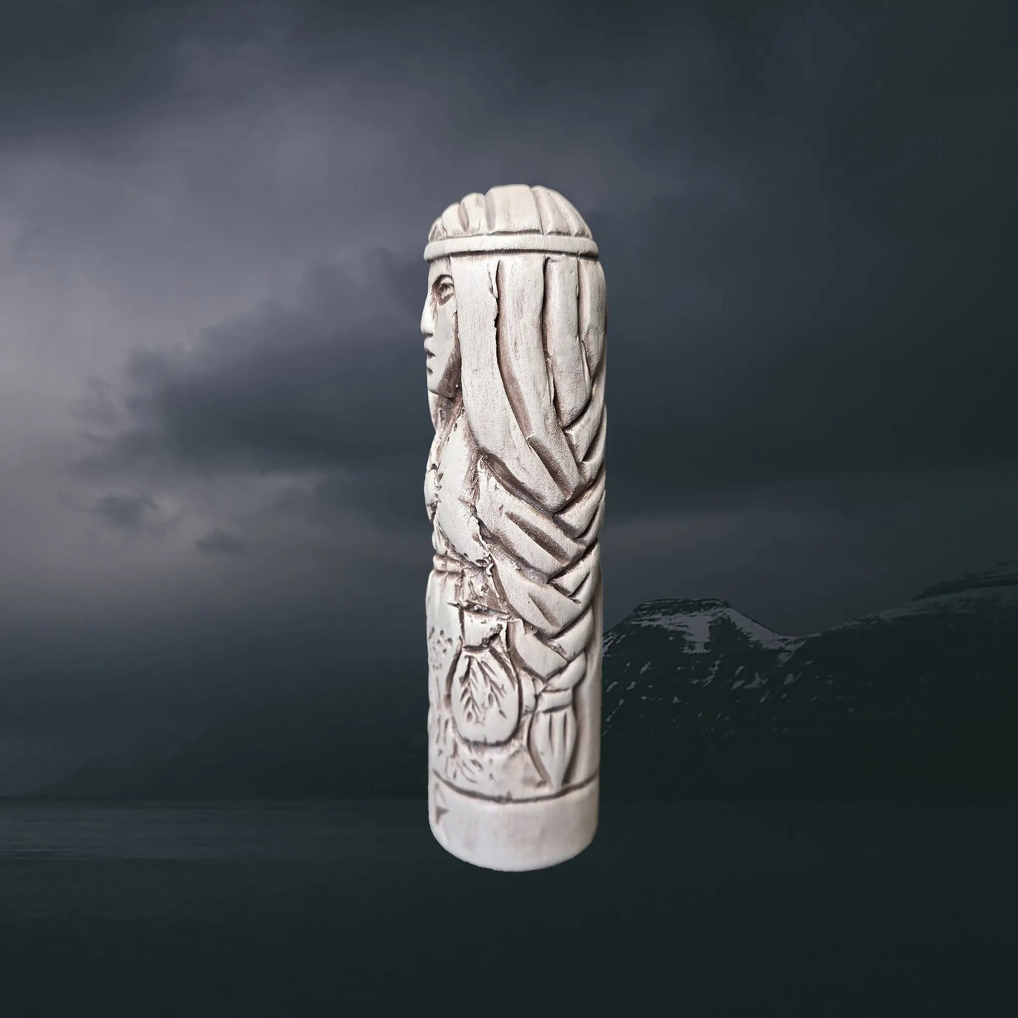 Statuette of the Norse Goddess Eir in Hand-Crafted Clay - Left Side View