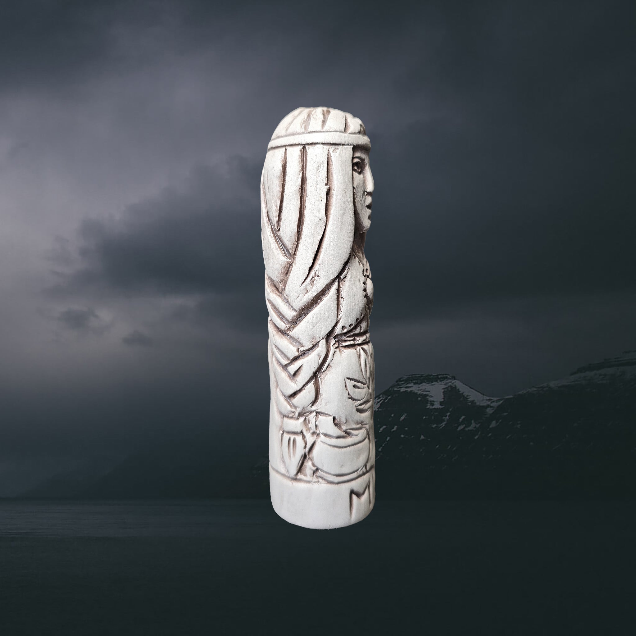 Statuette of the Norse Goddess Eir in Hand-Crafted Clay - Right Side View