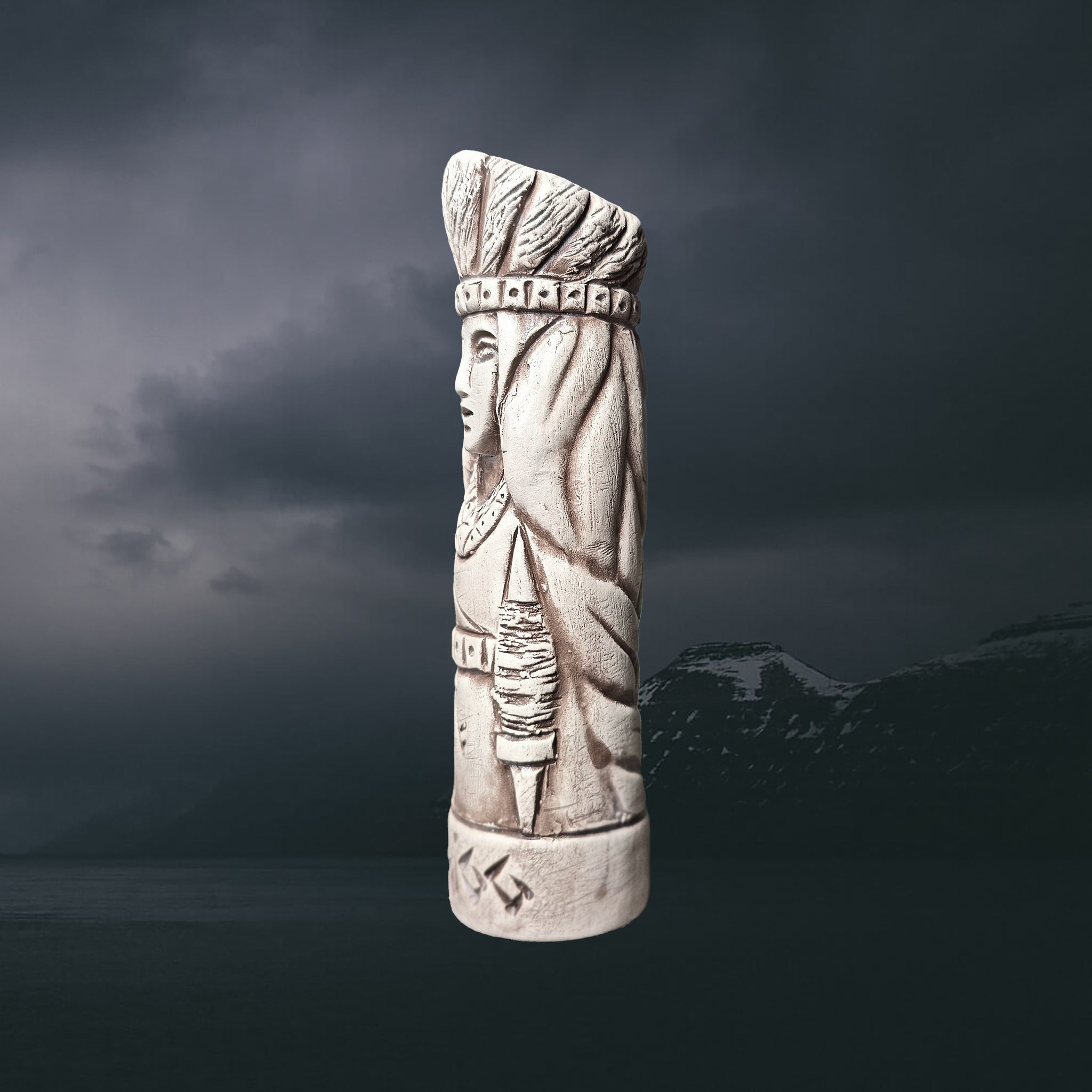 Statuette of the Norse Goddess Frigg in Hand-Crafted Clay - Left Side View