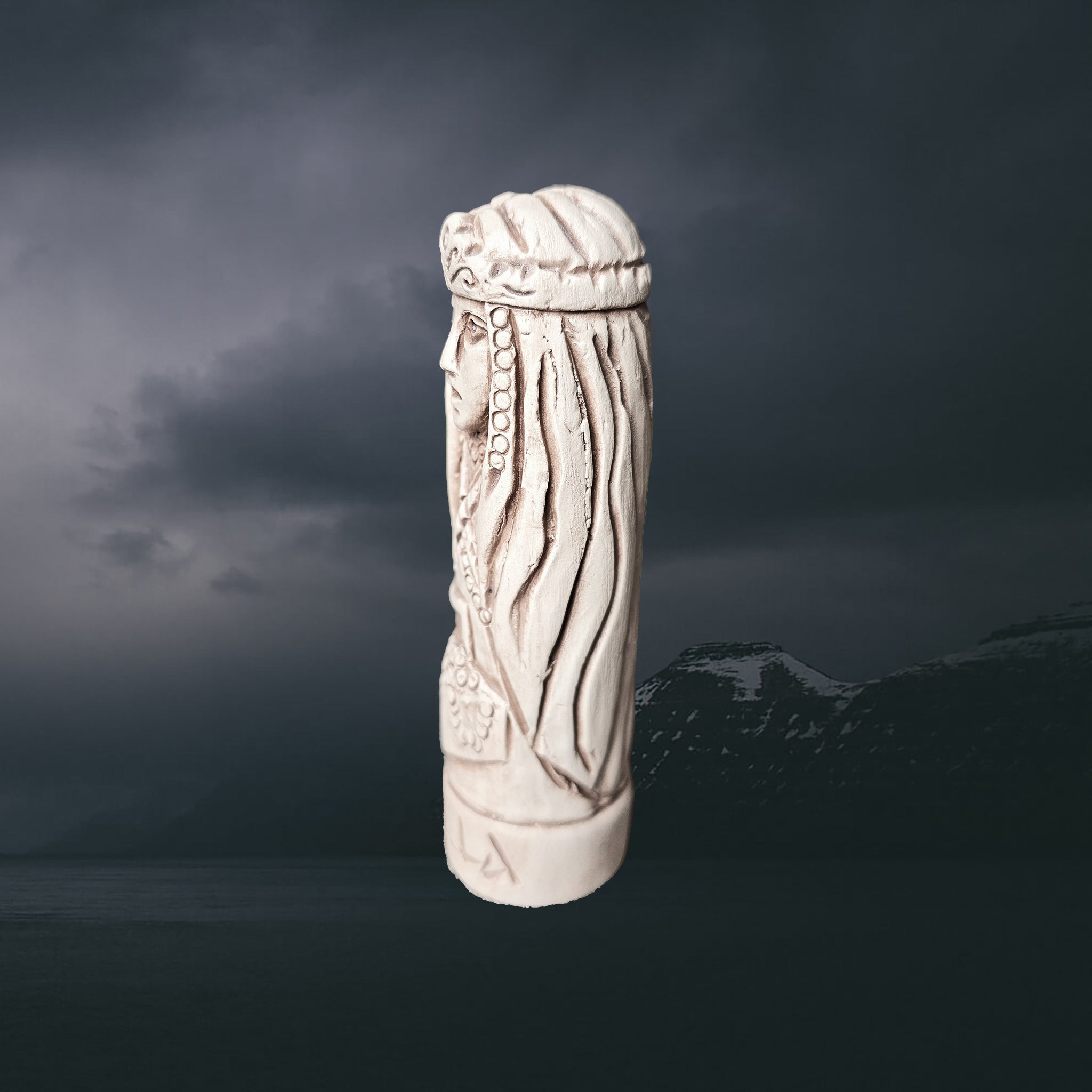 Statuette of the Norse Goddess Fulla in Hand-Crafted Clay - Left Side View