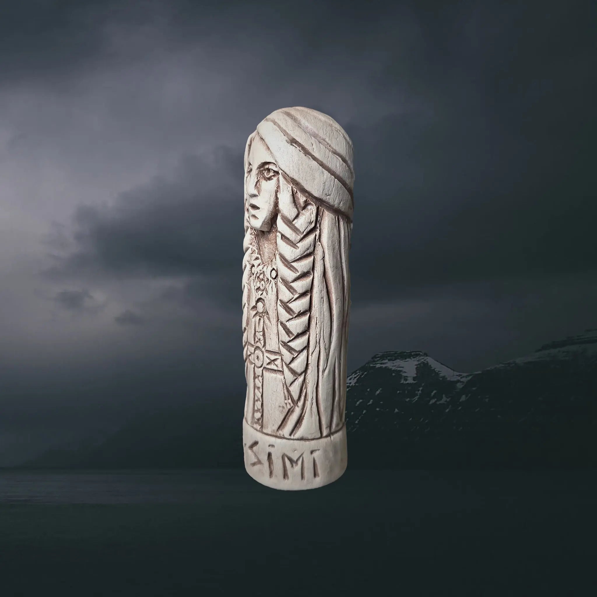 Statuette of the Norse Goddess Gersimi (Gersemi) in Hand-Crafted Clay - Left Side Angle View