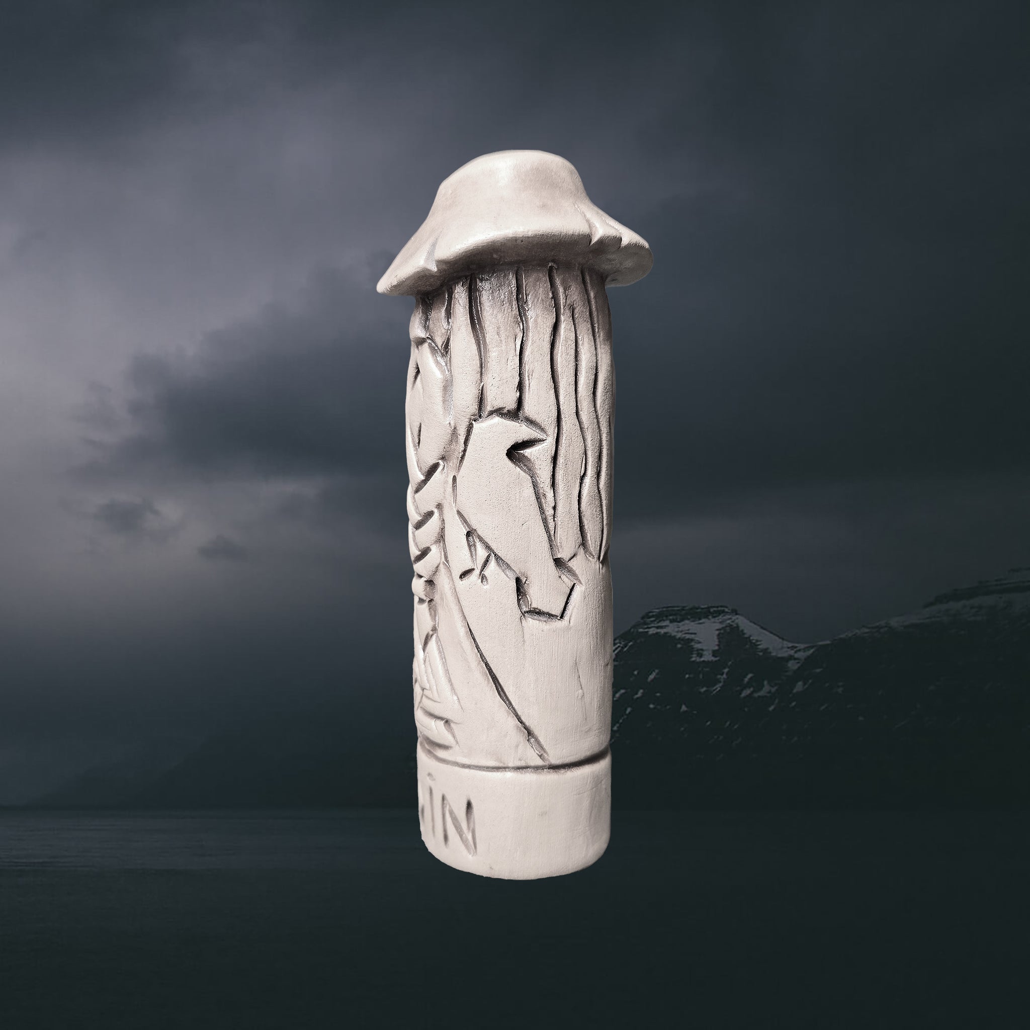 Statuette of the Norse God Odin the Wanderer in Hand-Crafted Clay - Left Side View