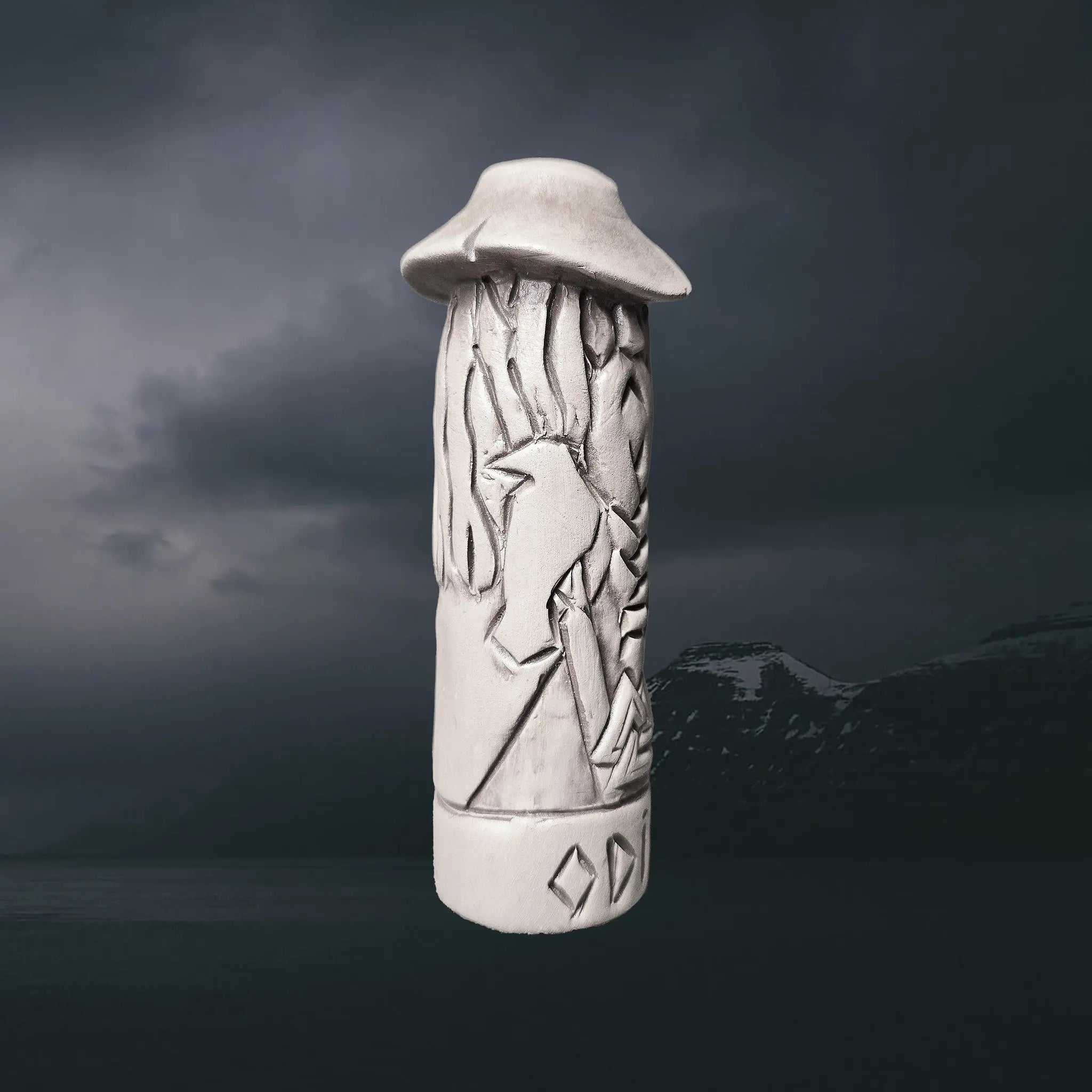 Statuette of the Norse God Odin the Wanderer in Hand-Crafted Clay - Right Side View