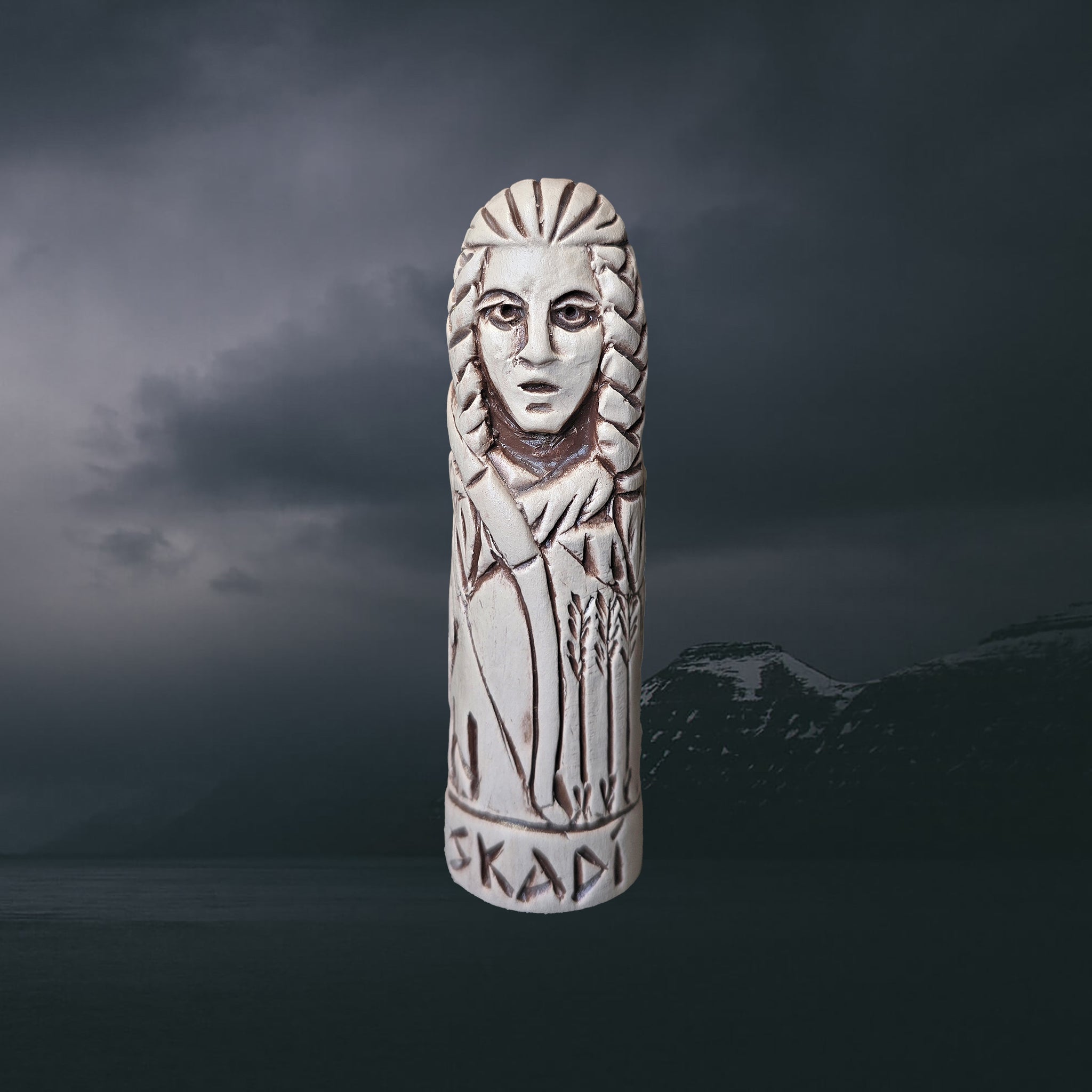 Statuette of the Norse Goddess Skadi in Hand-Crafted Clay