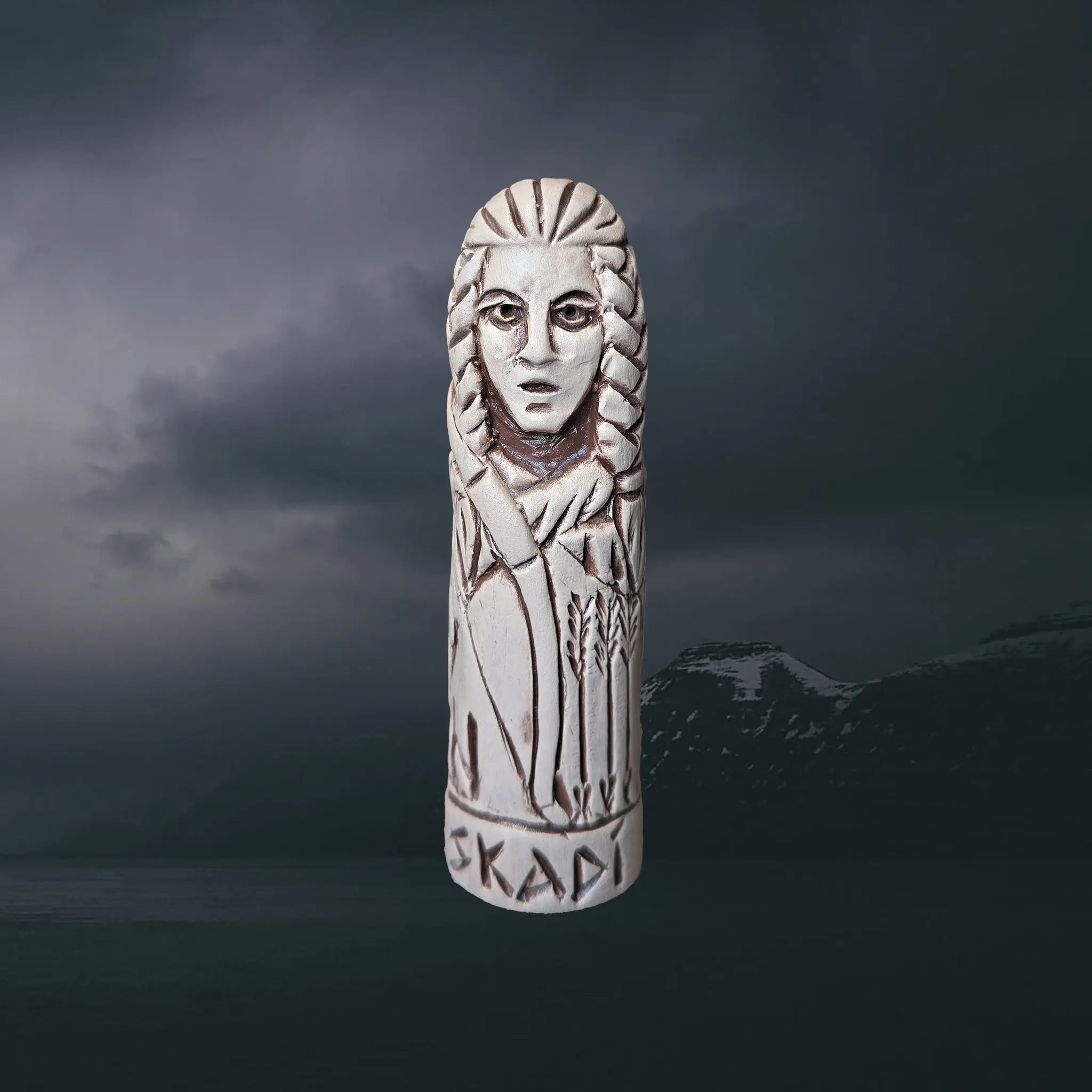 Statuette of the Norse Goddess Skadi in Hand-Crafted Clay