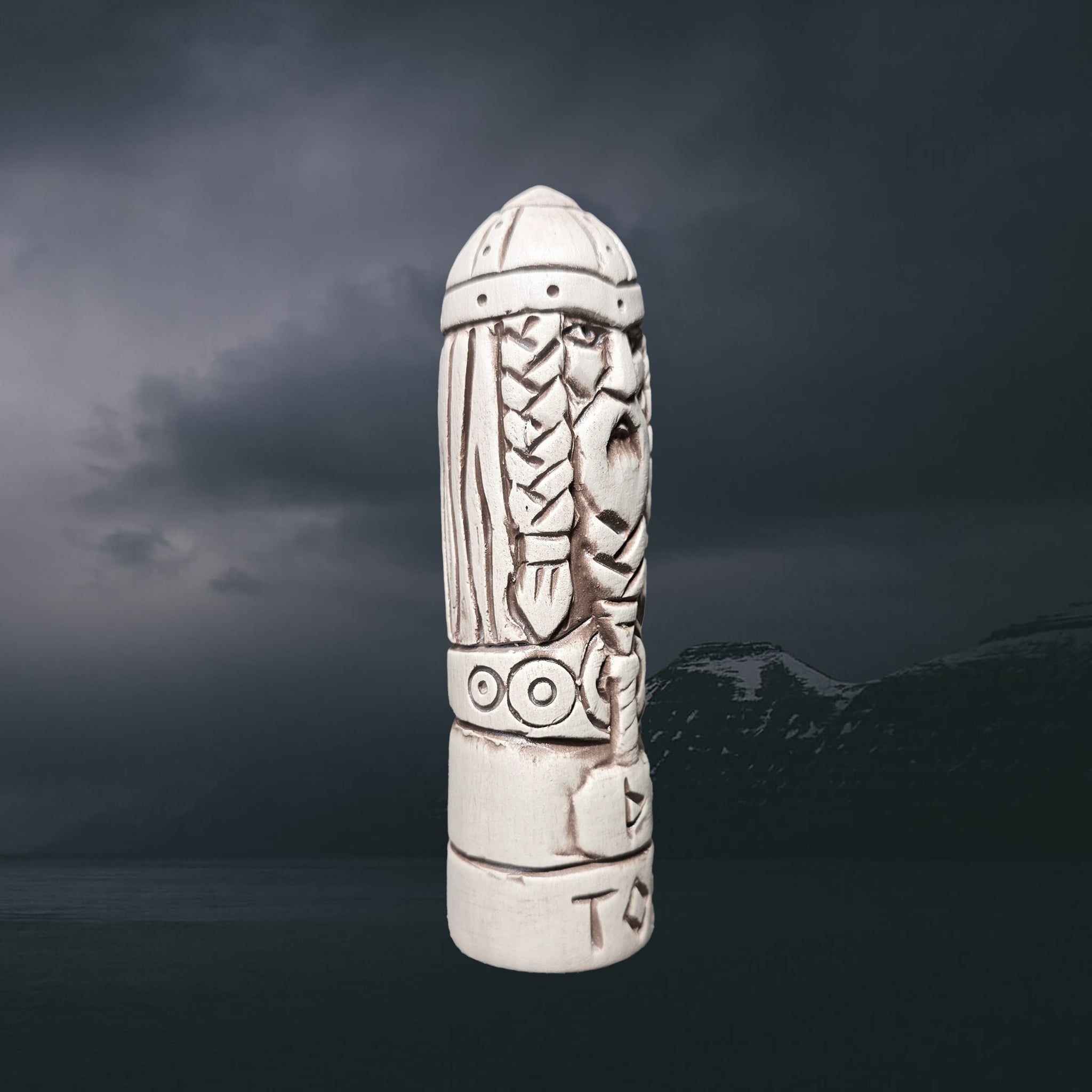 Statuette of the Norse God Thor in Hand-Crafted Clay - Right Side Angle View