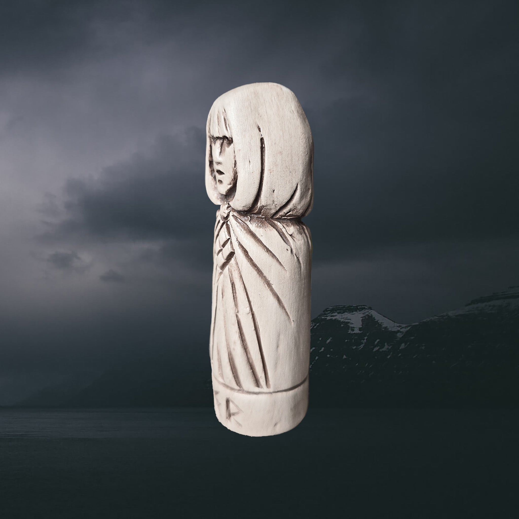 Hand-Crafted Ceramic Norse Goddess Vör Statuette - Left Side Angle View