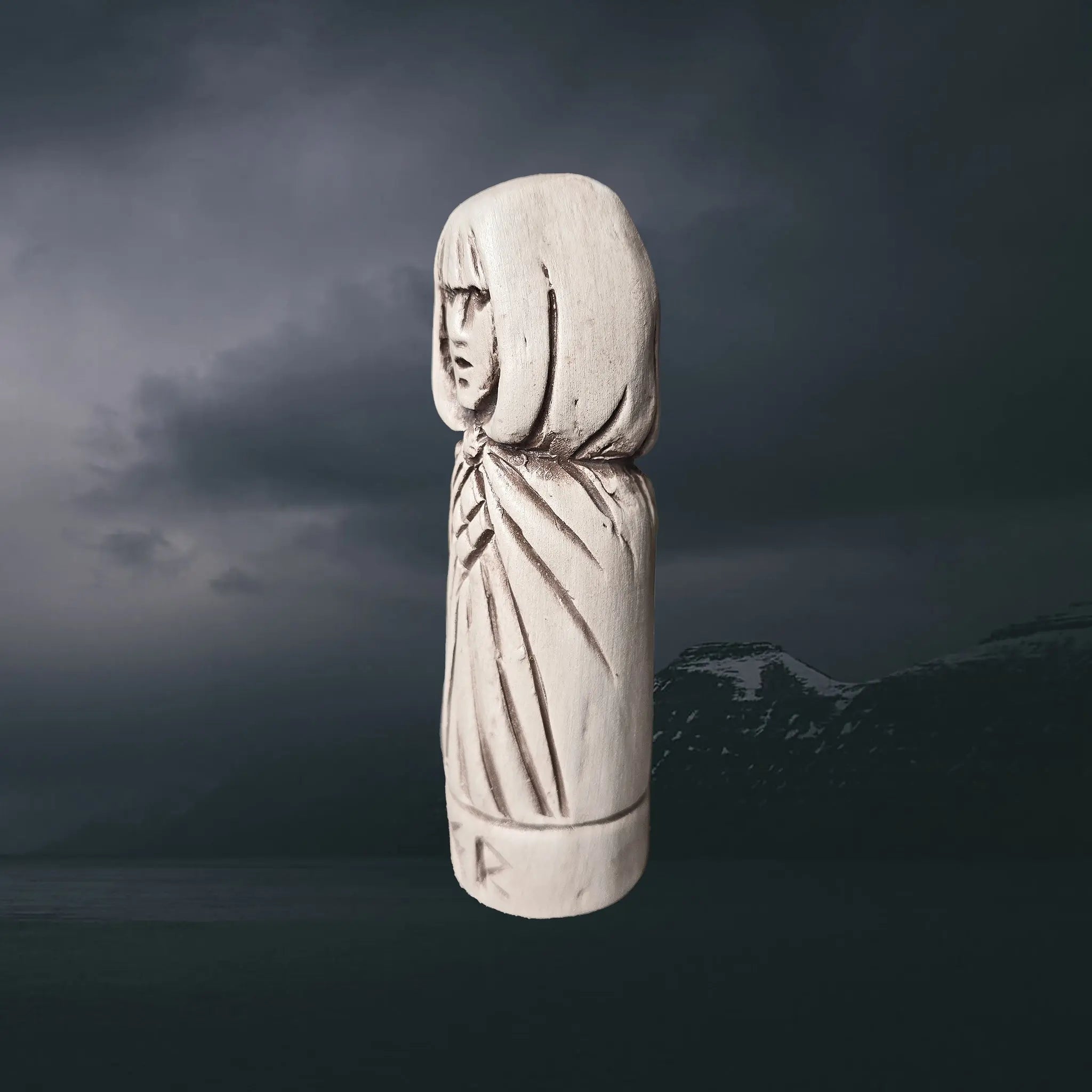 Hand-Crafted Ceramic Norse Goddess Vör Statuette - Left Side Angle View
