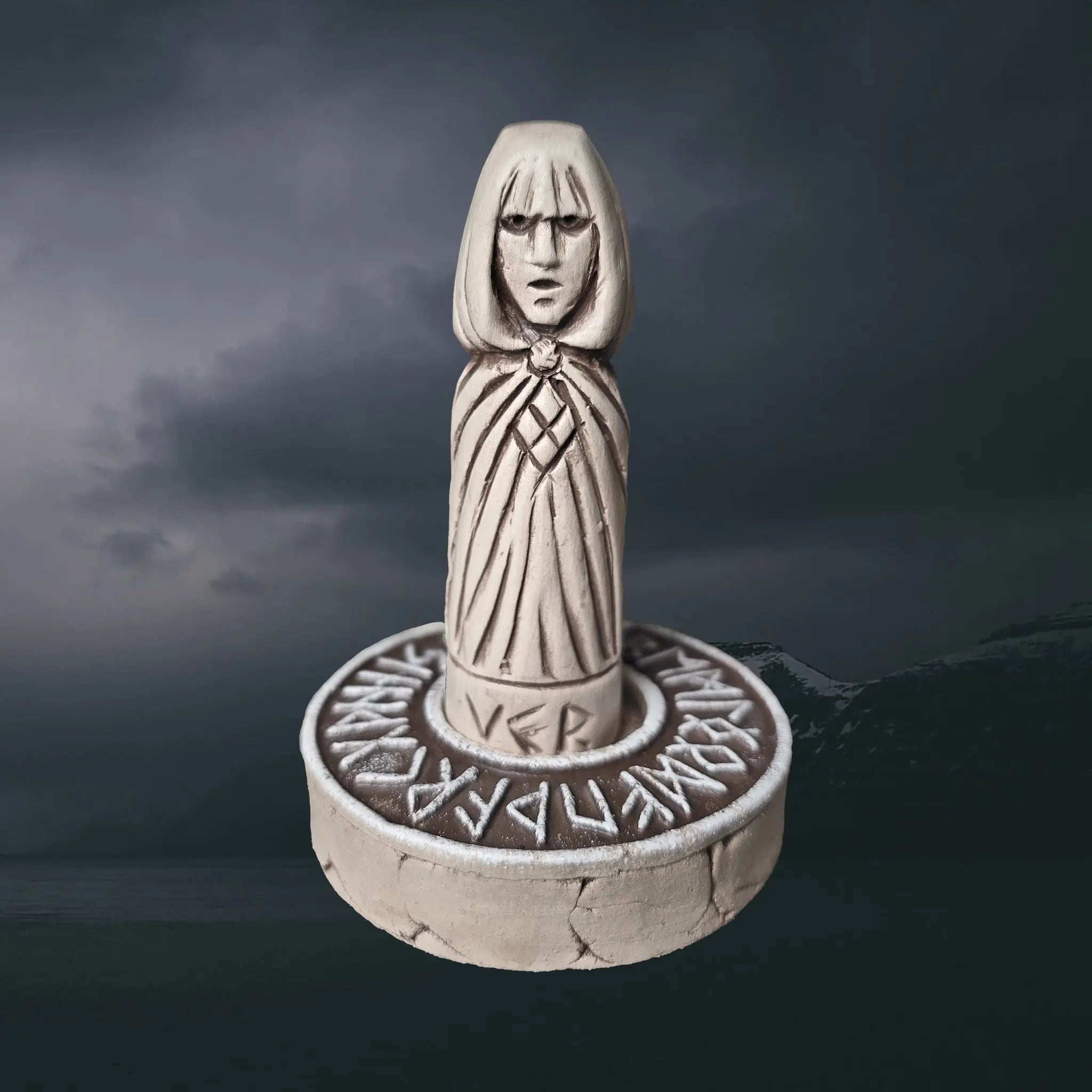 Hand-Crafted Ceramic Elder Futhark Runic Altar with Norse Goddess Vör