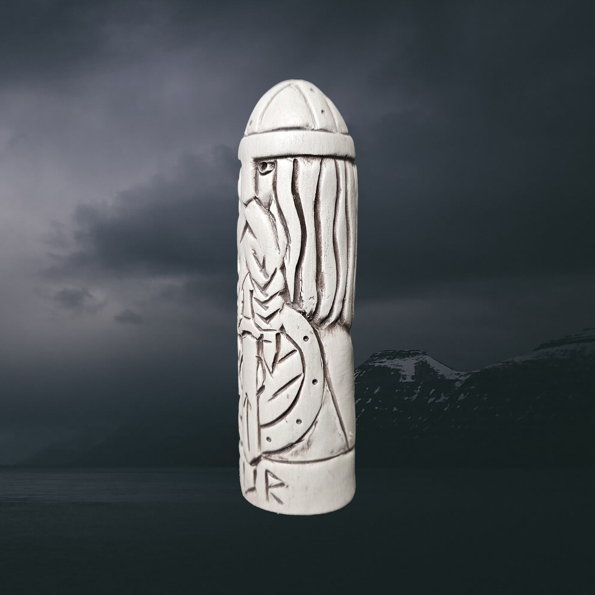 Hand-Crafted Ceramic Norse God Tyr Statuette - Left Side View