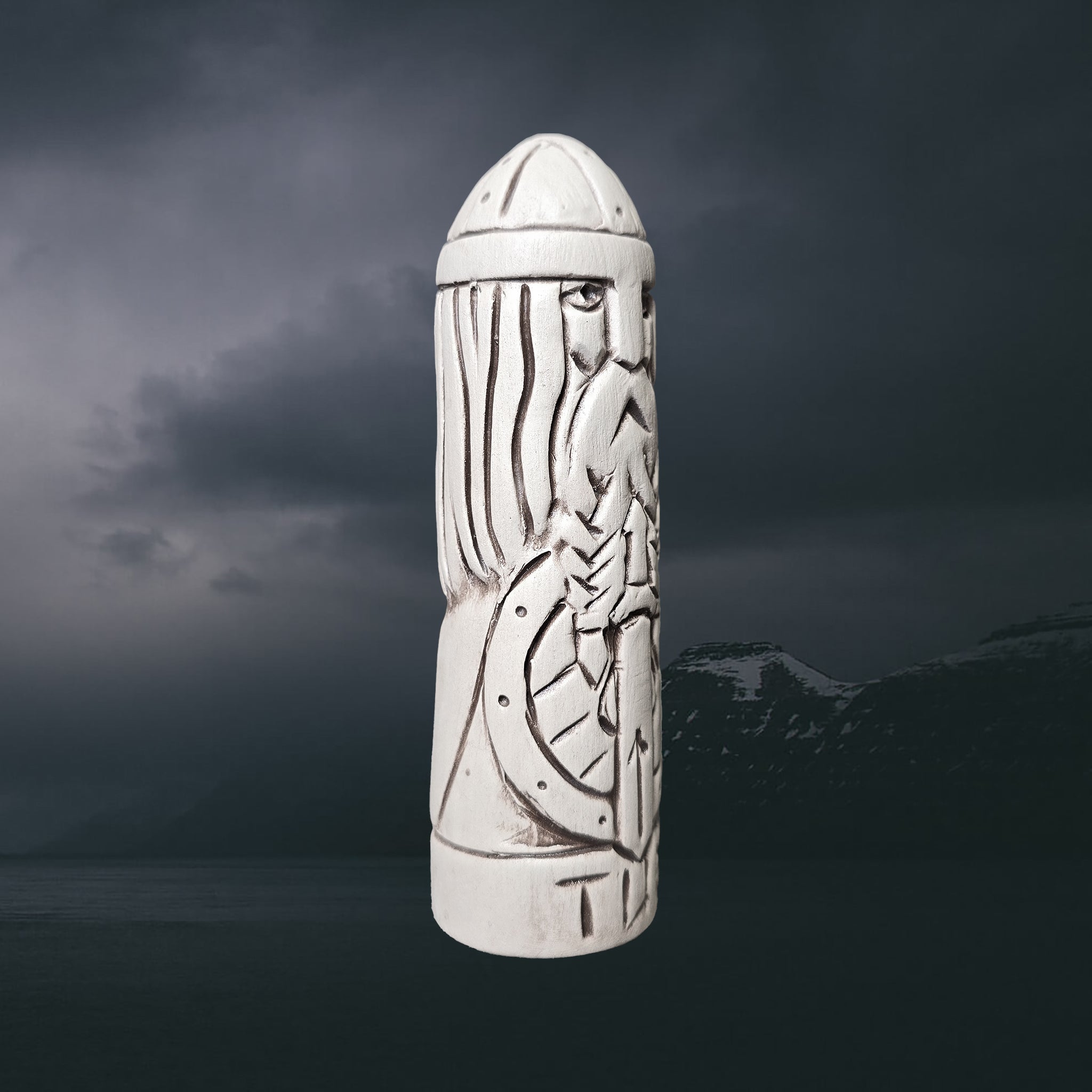 Hand-Crafted Ceramic Norse God Tyr Statuette - Right Side View