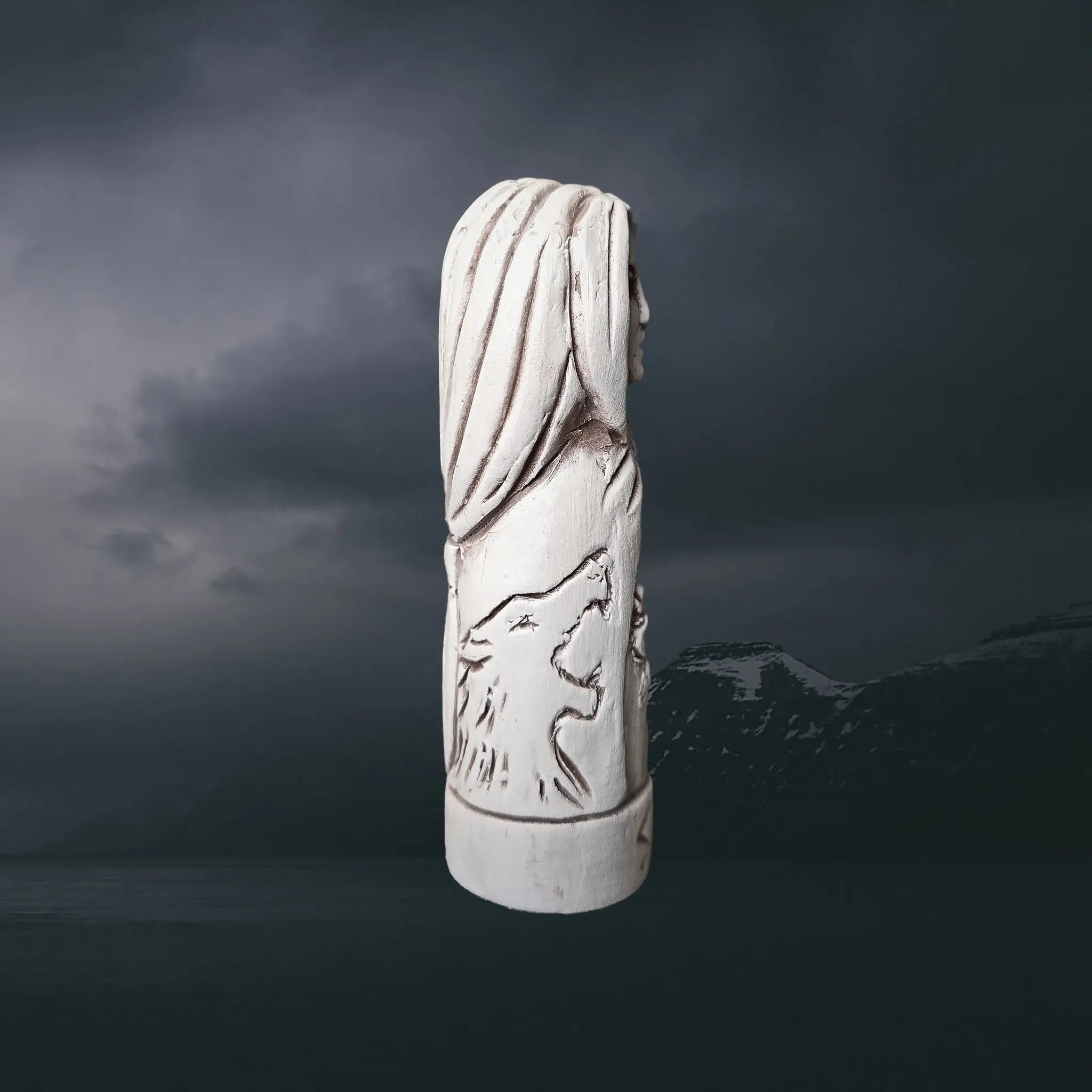 Statuette of the Norse Goddess Sol in Hand-Crafted Clay - Right Side View