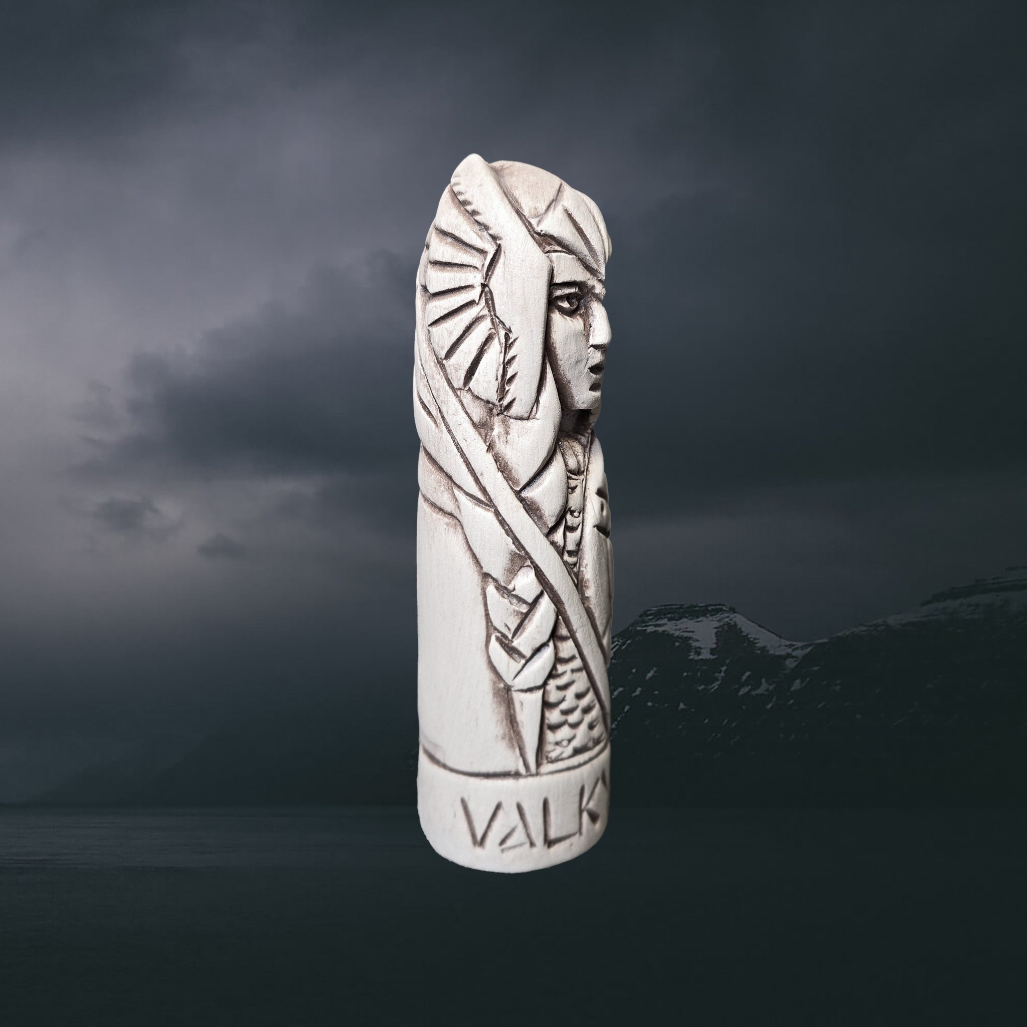 Hand-Crafted Ceramic Norse Mythology Valkyrie Statuette - Right Side View