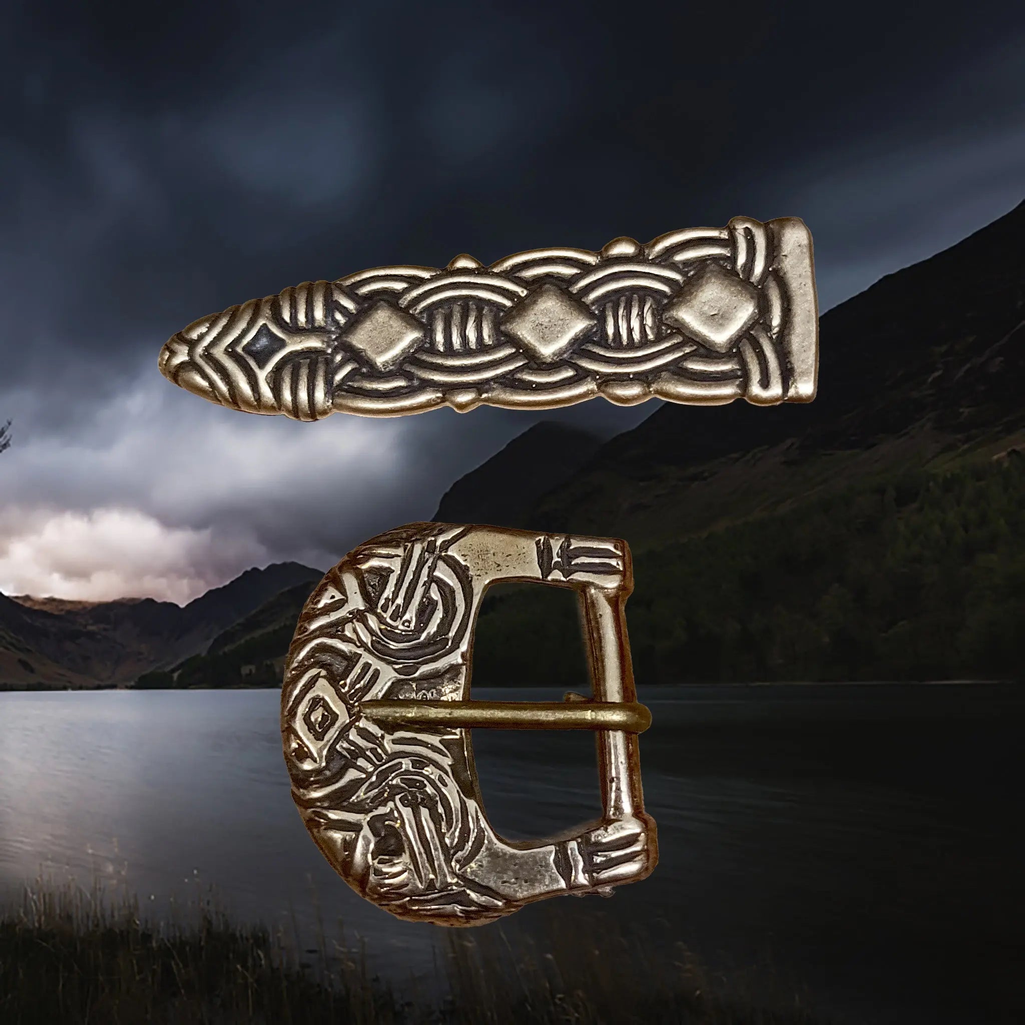 Bronze Borre Style Buckle Set from Birka - Buckle & Strap End