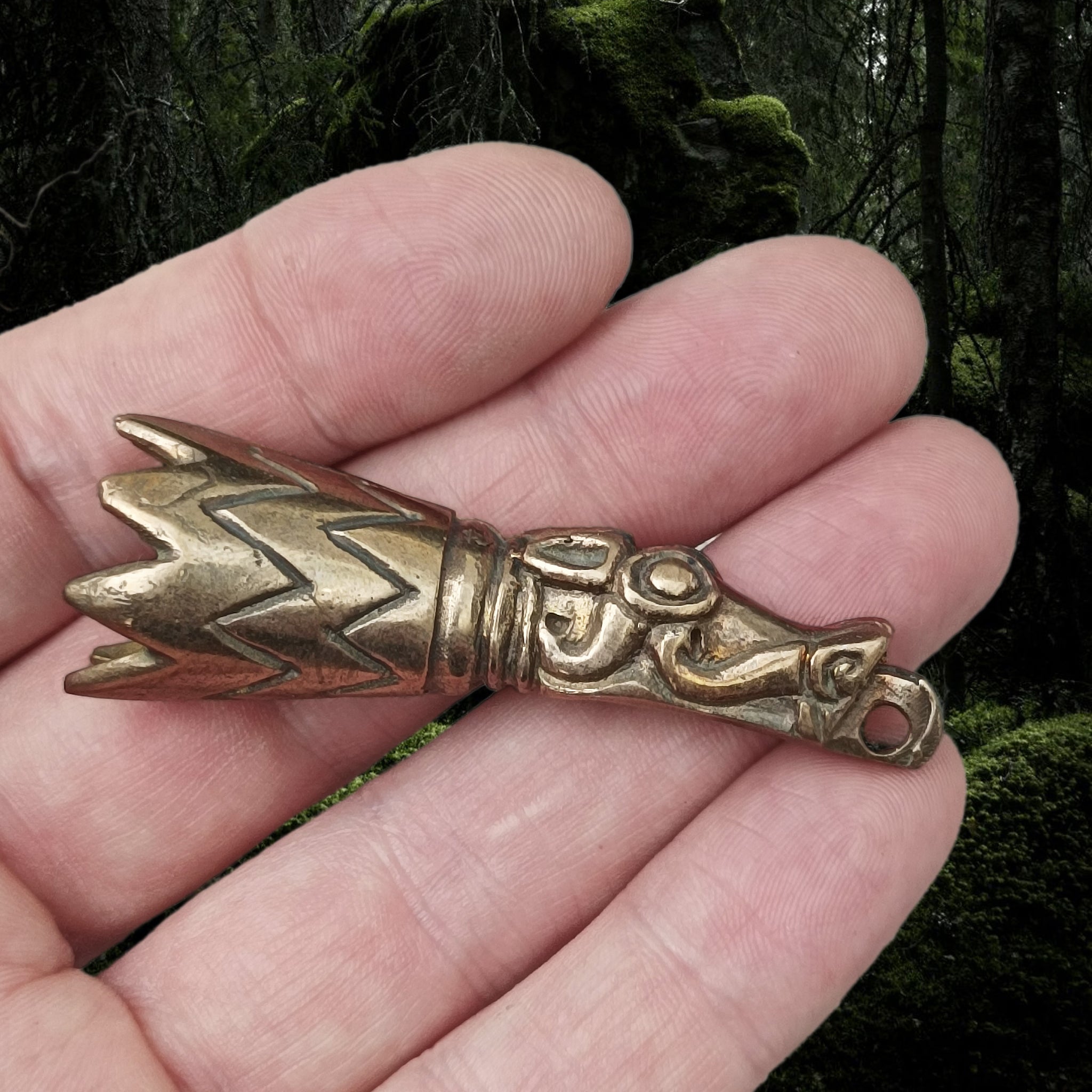 Medium Bronze Viking Drinking Horn Finial with Dragon Head in Hand