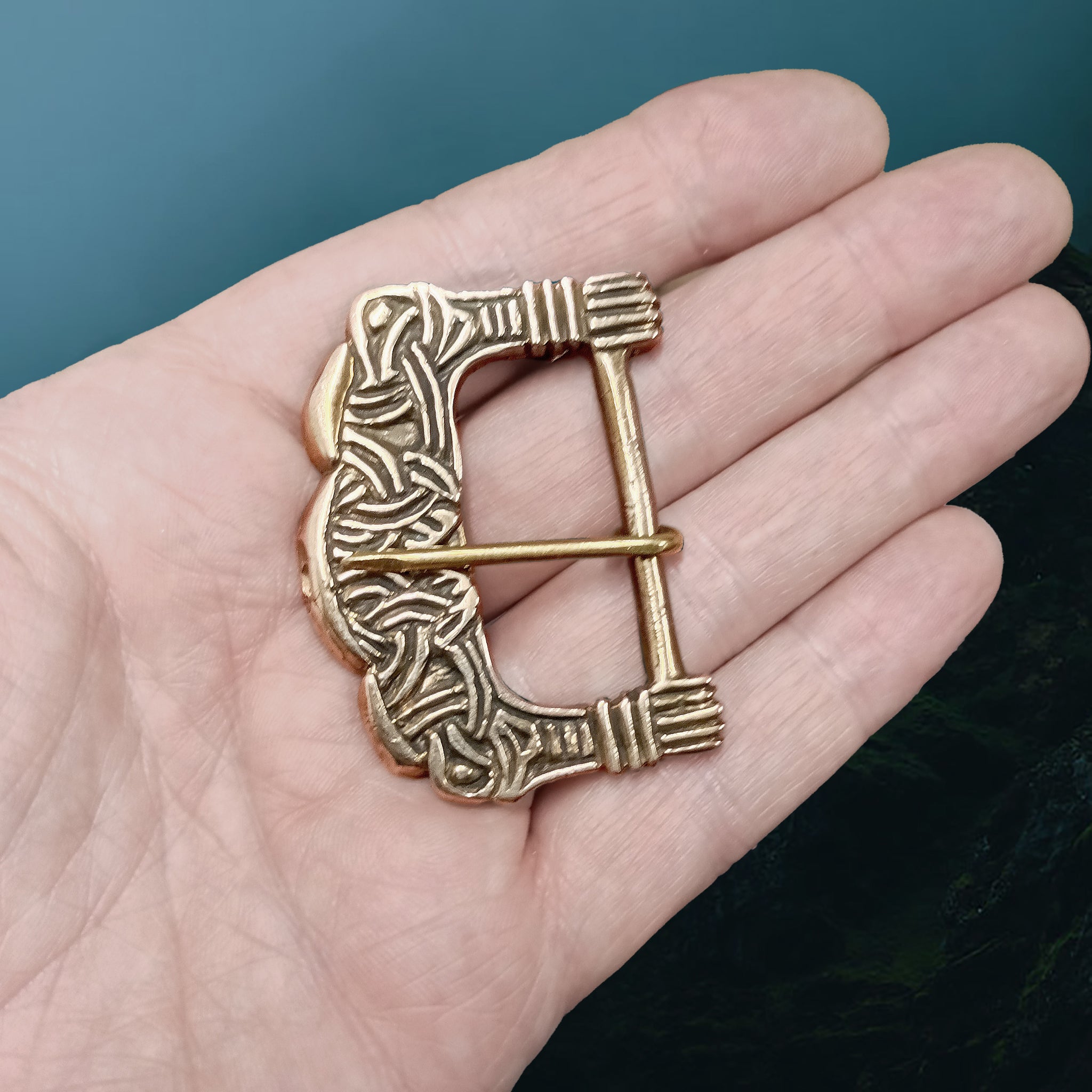 Replica Viking Buckle Found in the Gokstad Ship Burial, Norway, 9th Century in Solid Bronze on Hand 