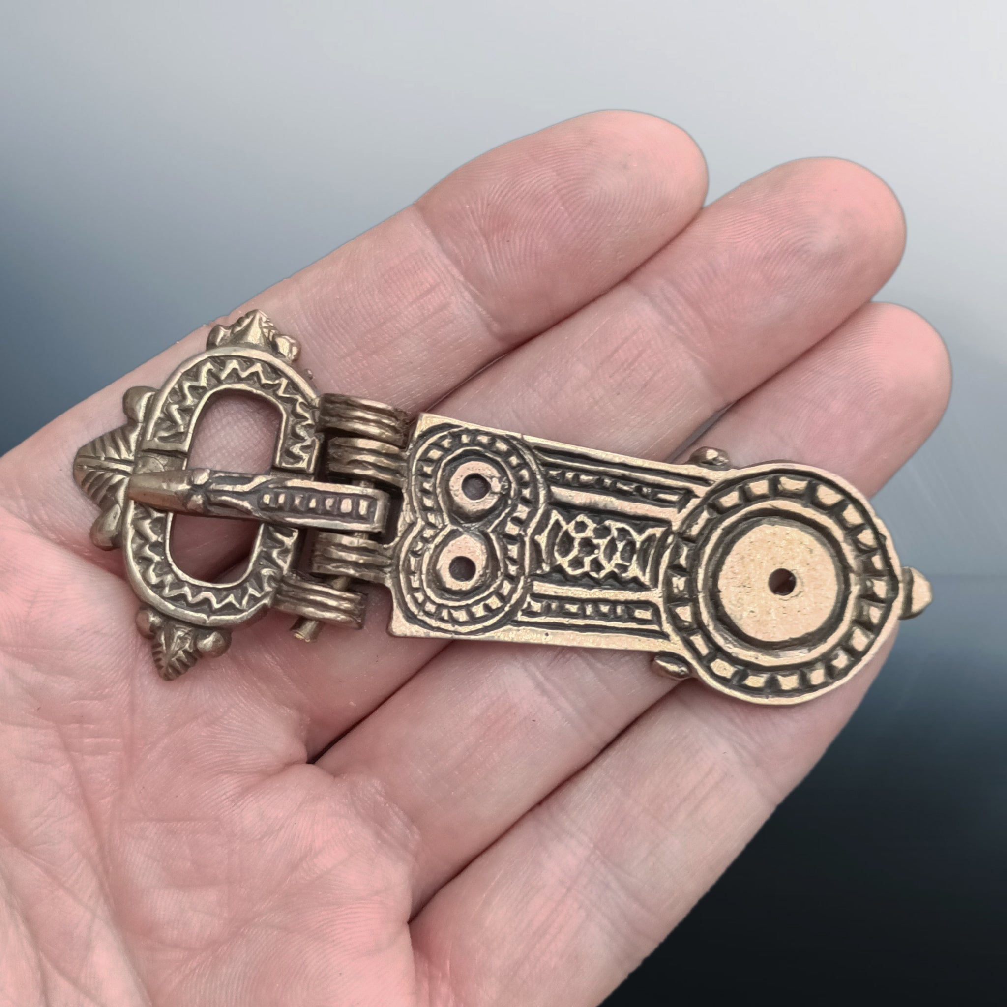 Bronze Hiberno-Norse Buckle with Hinged Buckle Plate on Hand