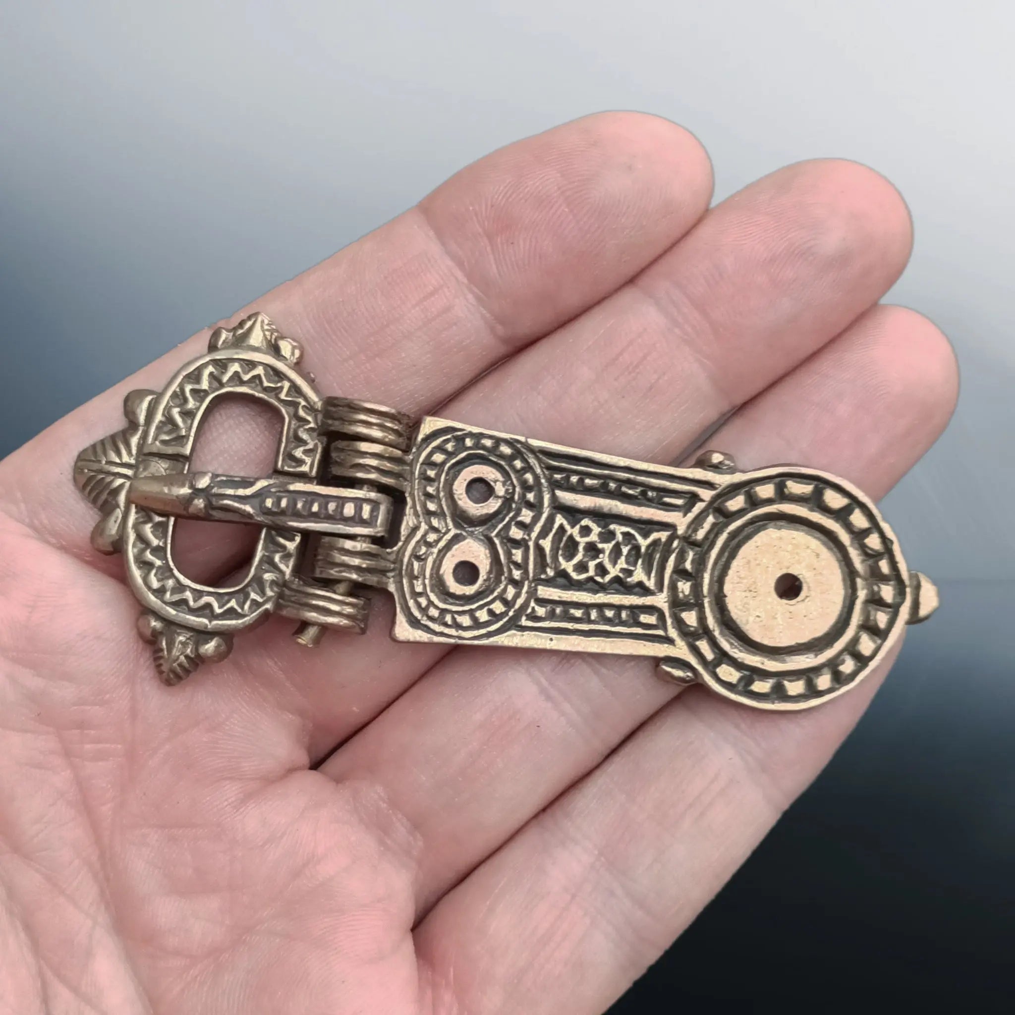 Bronze Hiberno-Norse Buckle with Hinged Buckle Plate on Hand