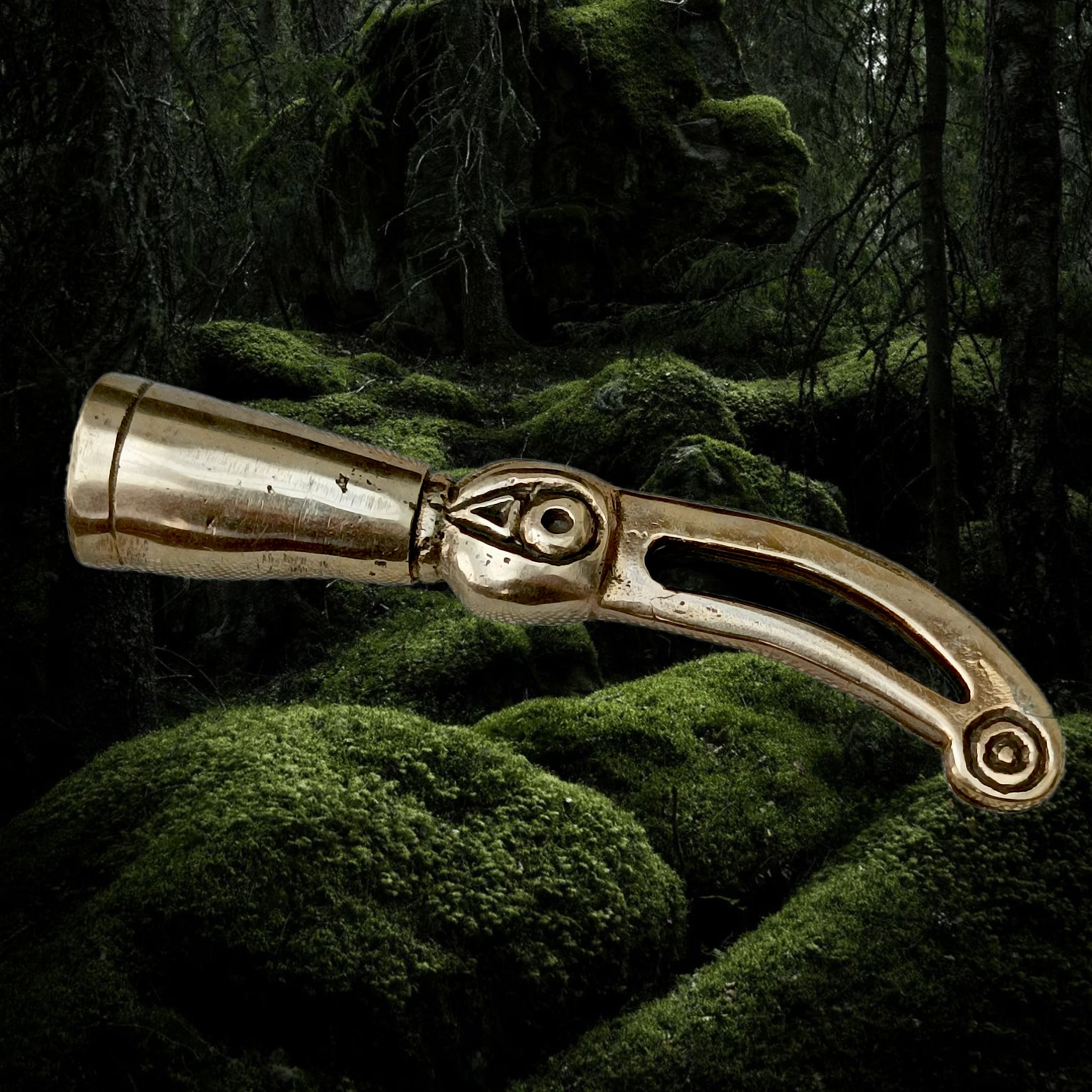 Large Bronze Raven Viking Drinking Horn Finial