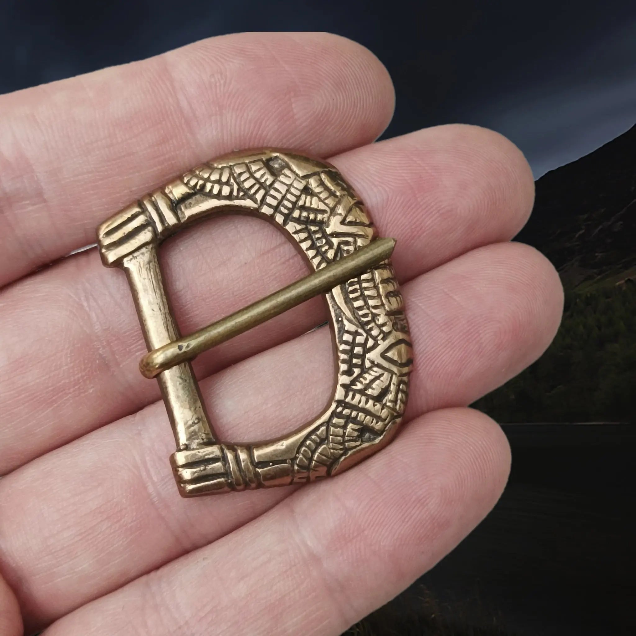 10th - 11th Century Replica Medium Viking Bronze Buckle from Birka on Hand
