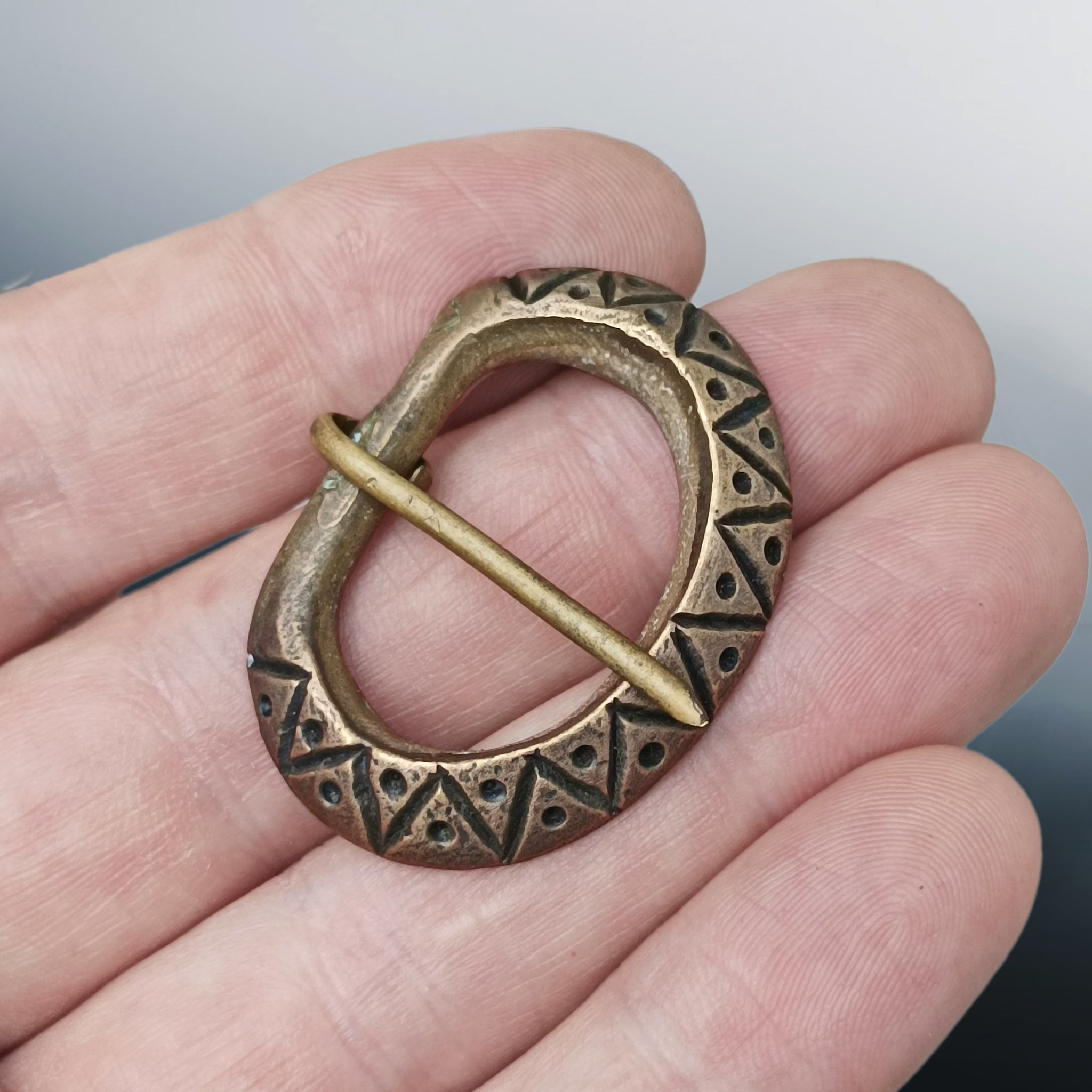 Viking / Medieval Bronze Zig Zag Buckle on Hand