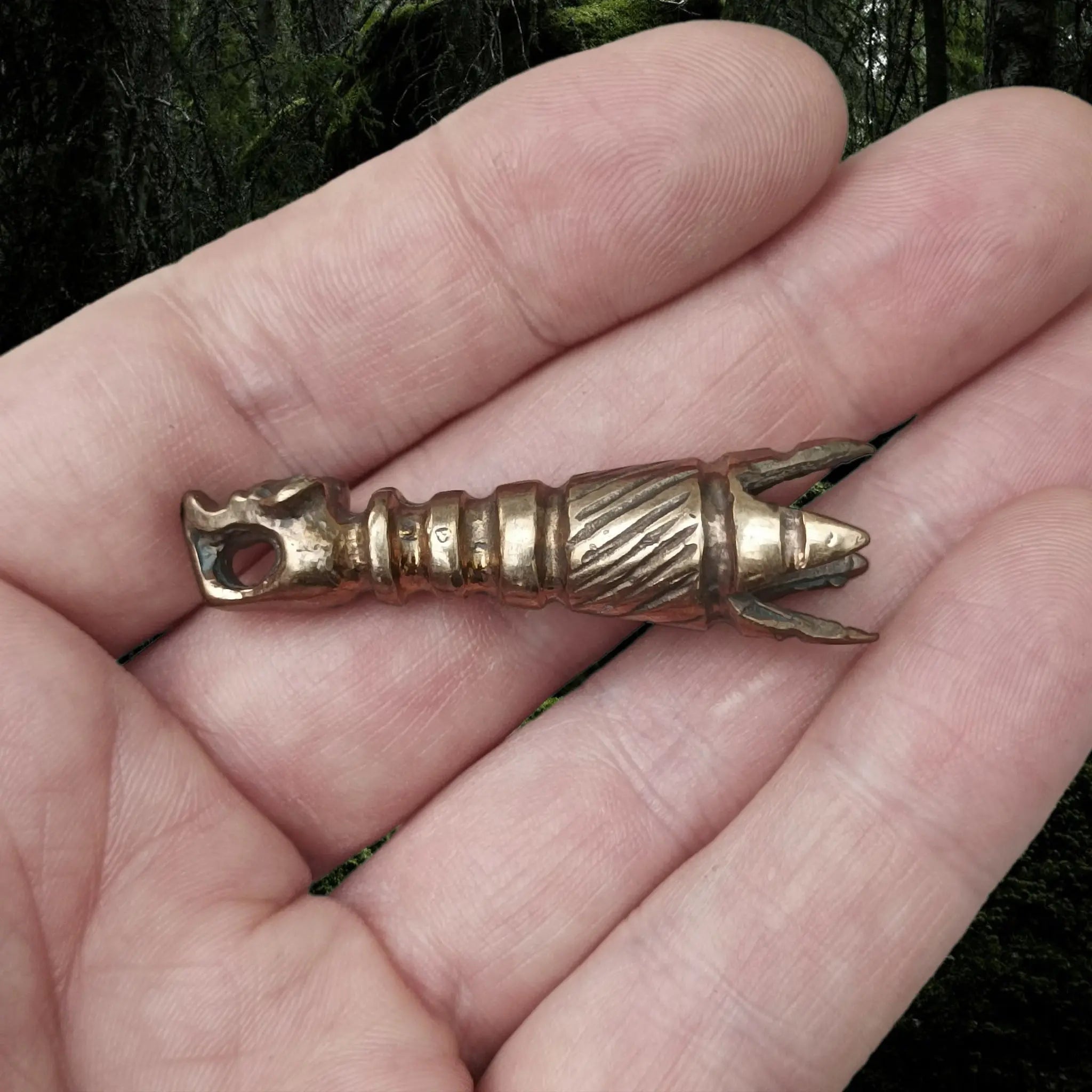 Small Bronze Viking Drinking Horn Finial with Wolf Head - Left Side