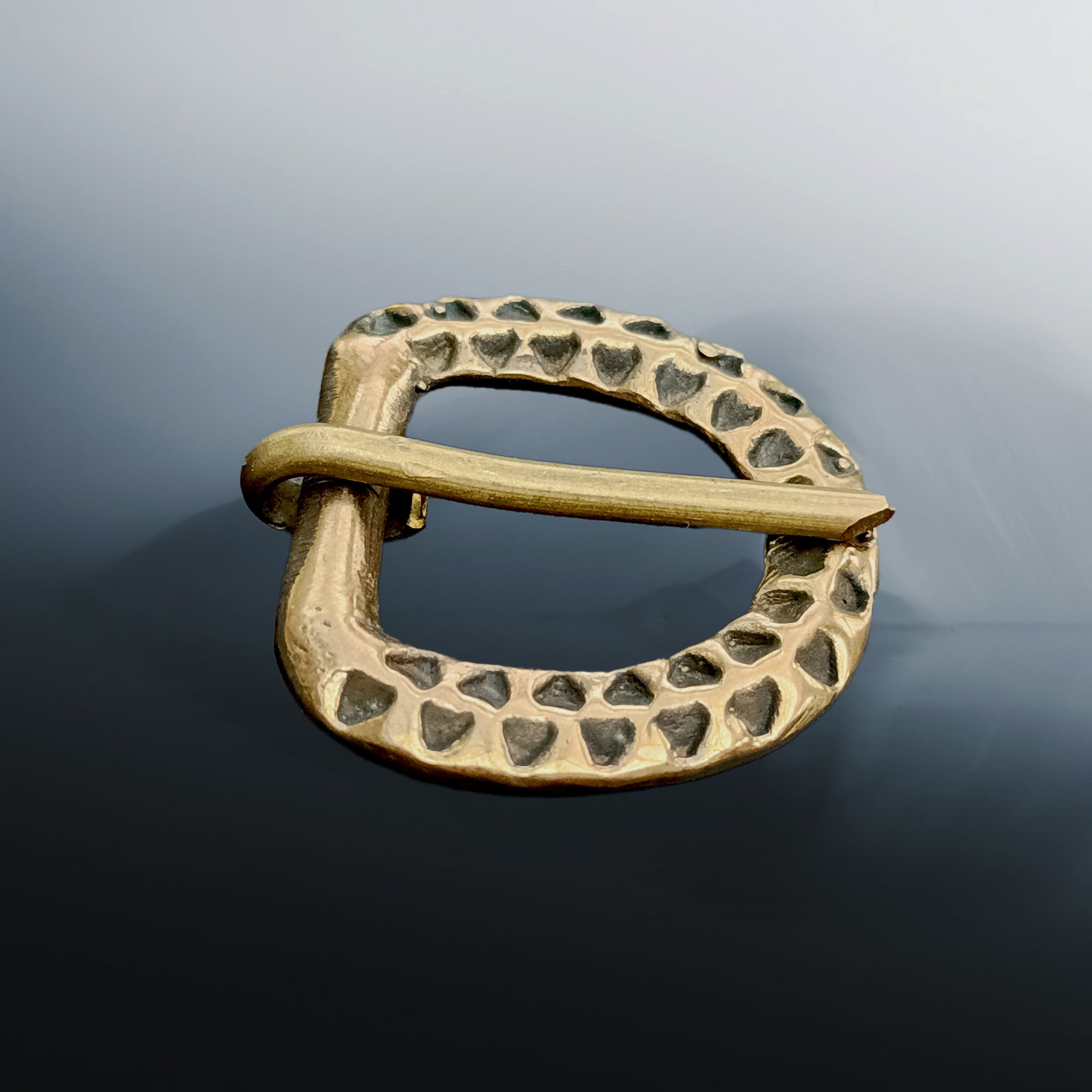 9th - 10th Century Bronze Replica Saxon Buckle with Stamped Design - Side Anlge View