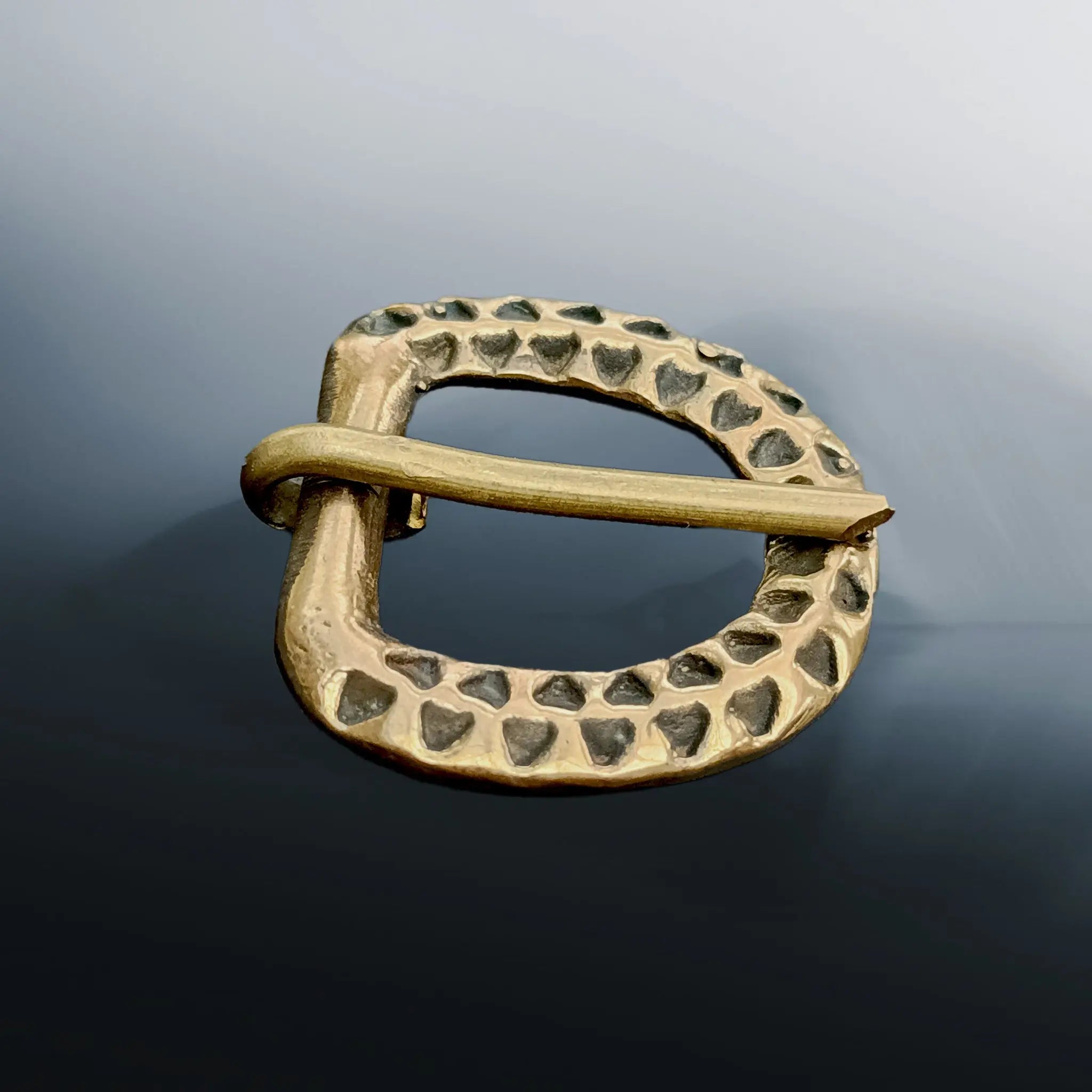 9th - 10th Century Bronze Replica Saxon Buckle with Stamped Design - Side Anlge View