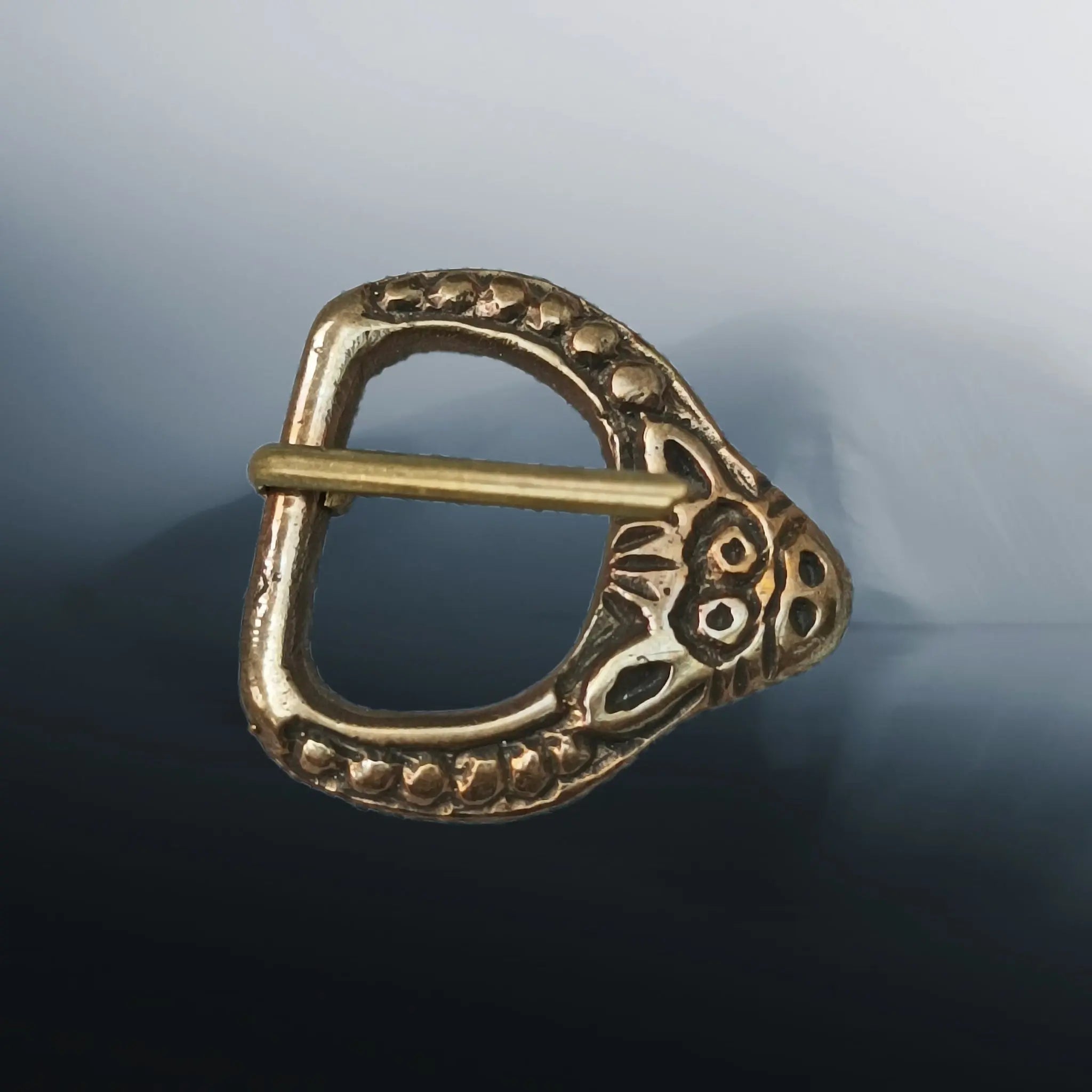 9th - 11th Century Replica Viking Bronze Buckle with Animal Head - Slight Angle View