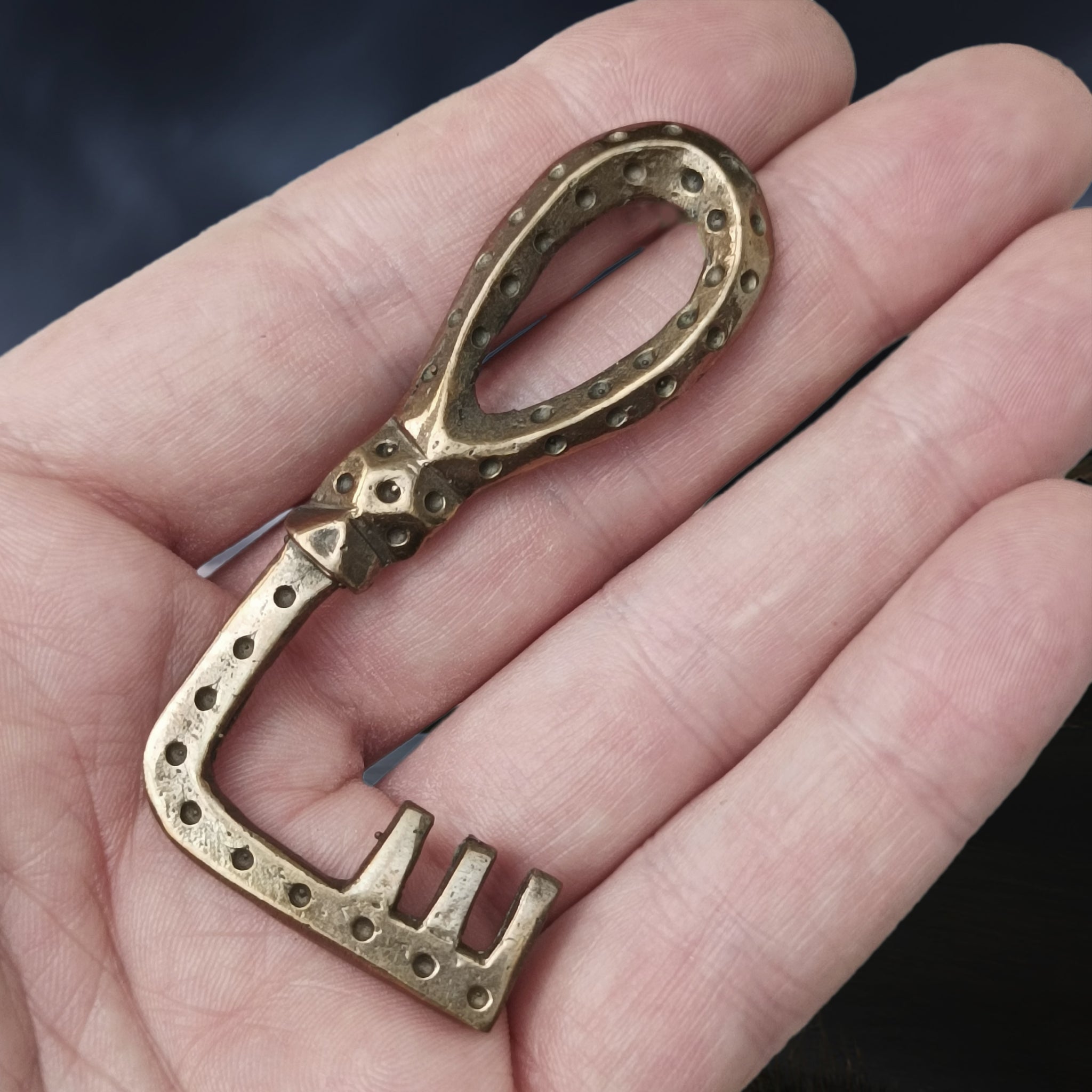 Large Bronze Viking Casket Key on Hand