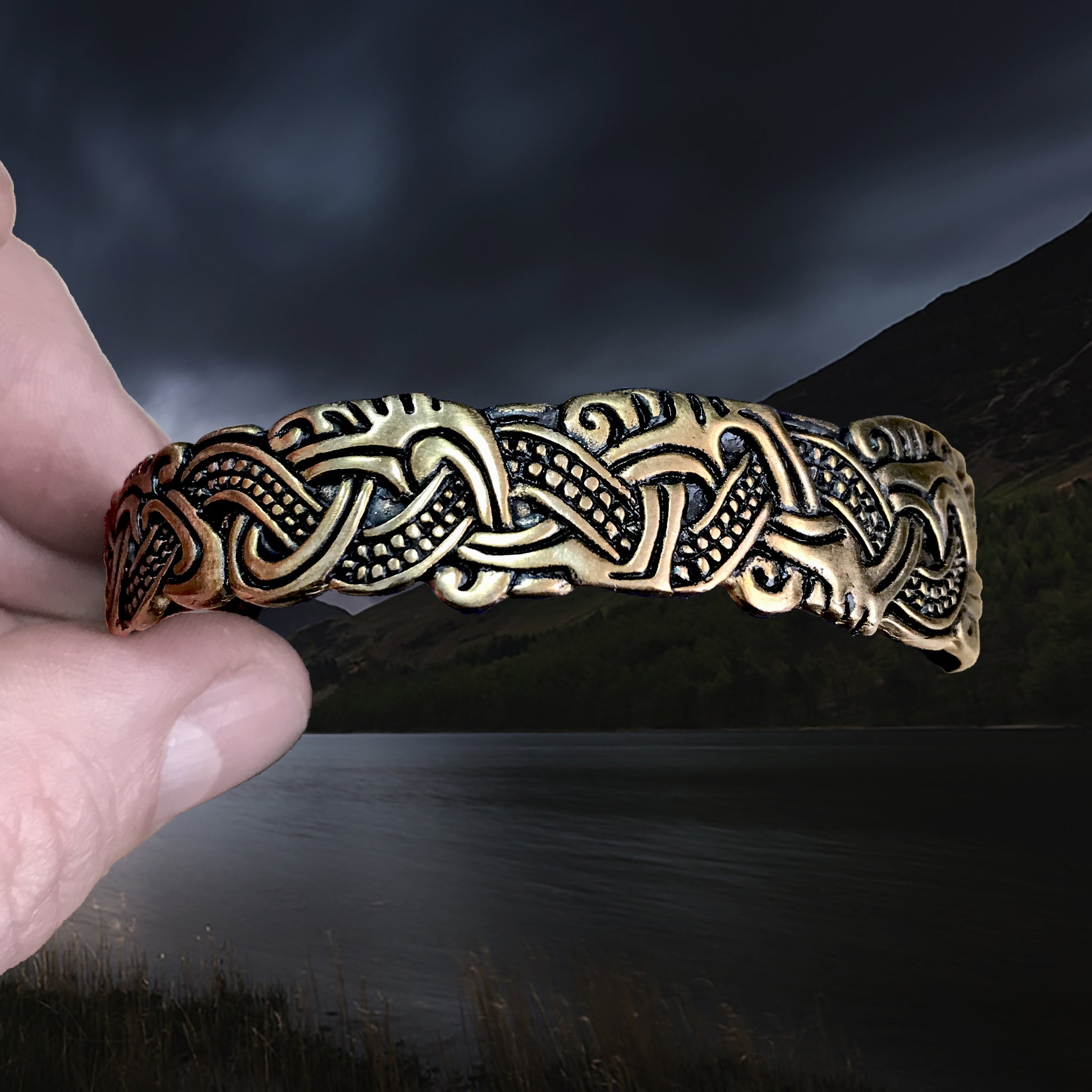 Mammen Style Viking Bronze Bracelet from The Isle of Mann in Fingers