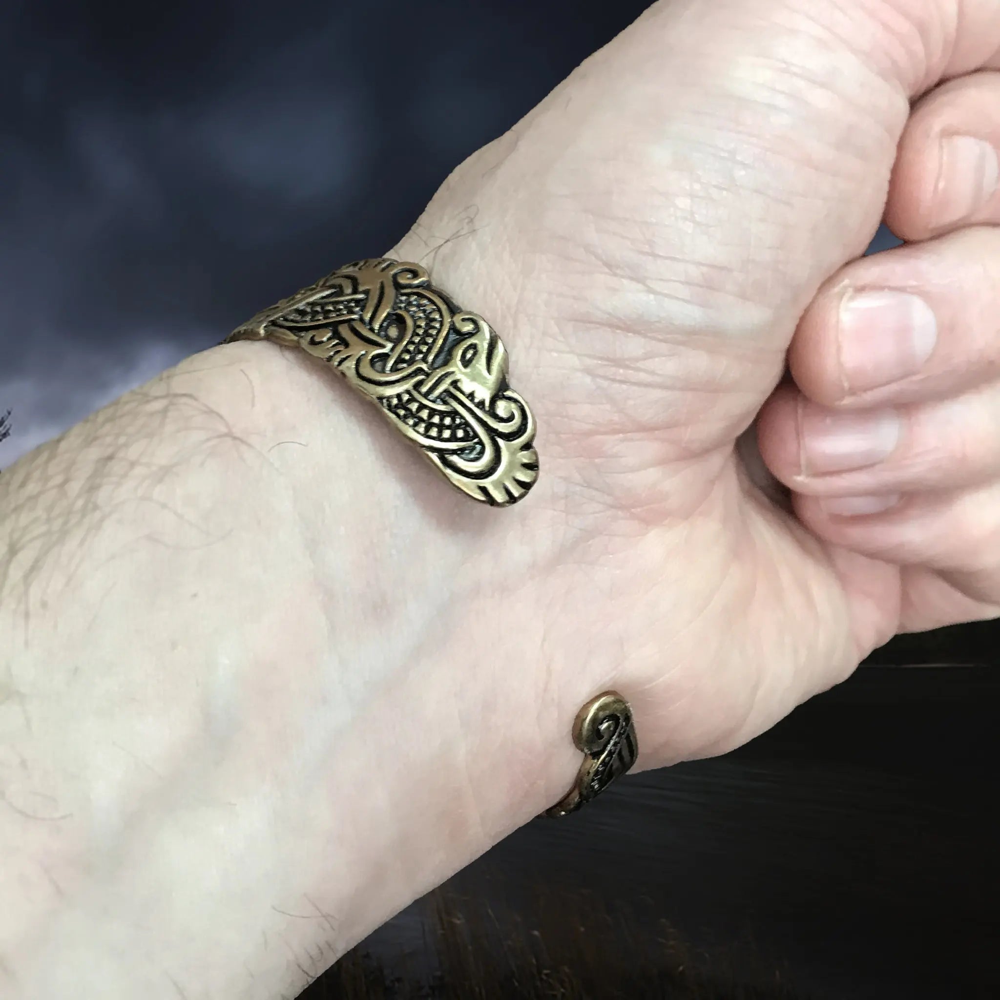 Mammen Style Viking Bronze Bracelet from The Isle of Mann on Wrist - Back View