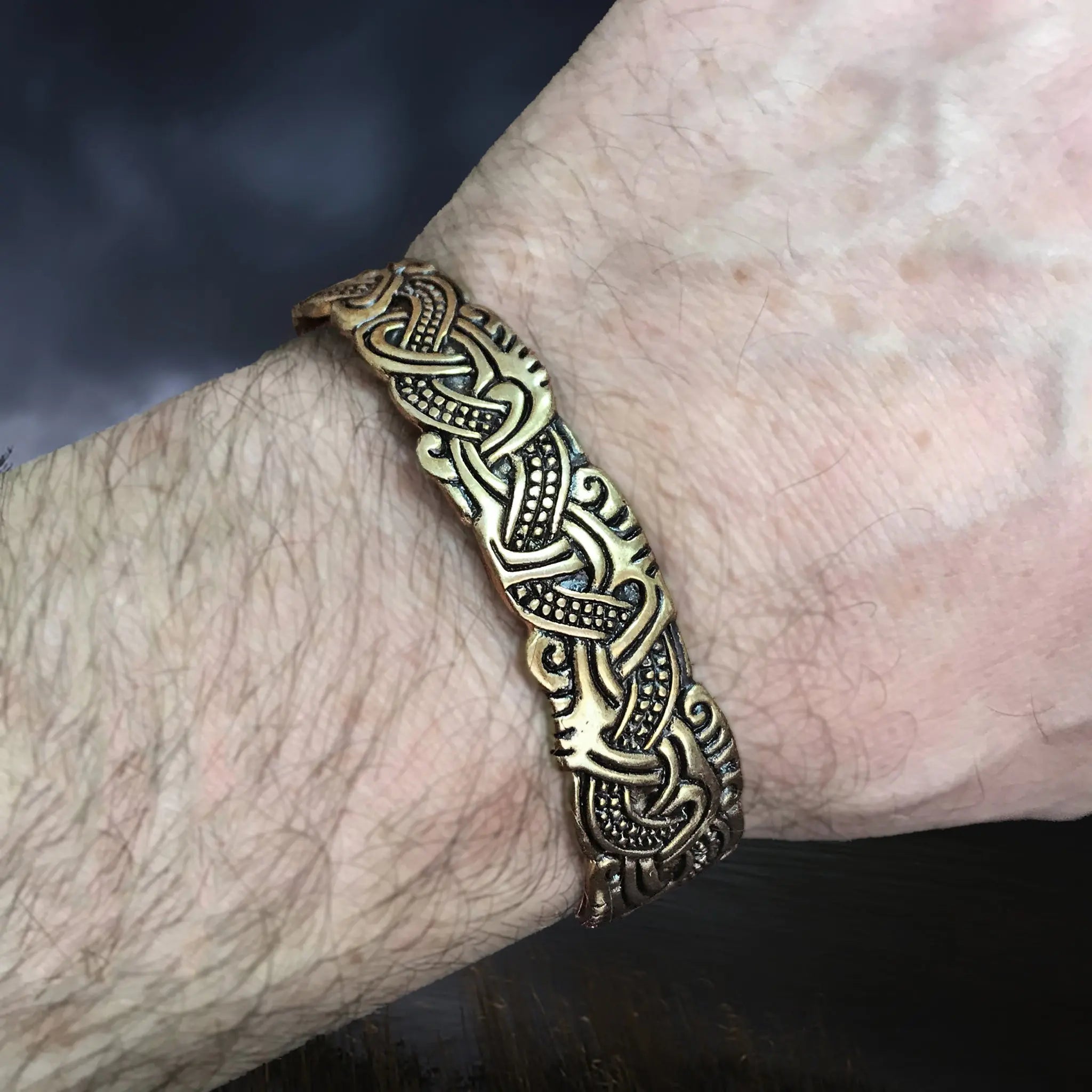 Mammen Style Viking Bronze Bracelet from The Isle of Mann on Wrist