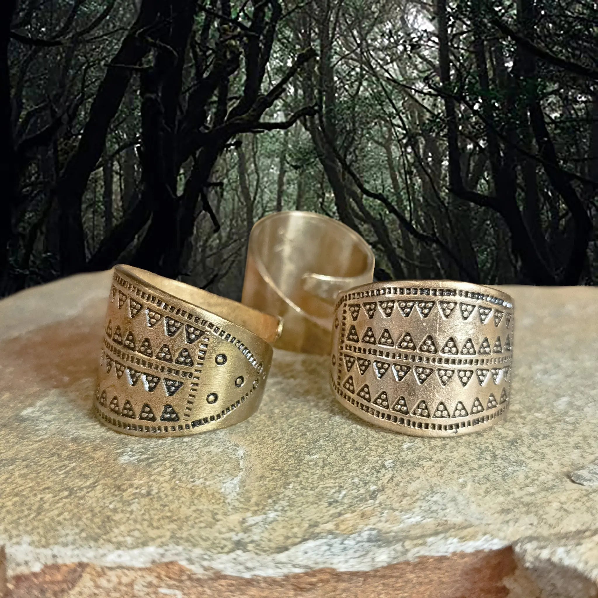 Embossed Replica Viking Bronze Rings on Rock