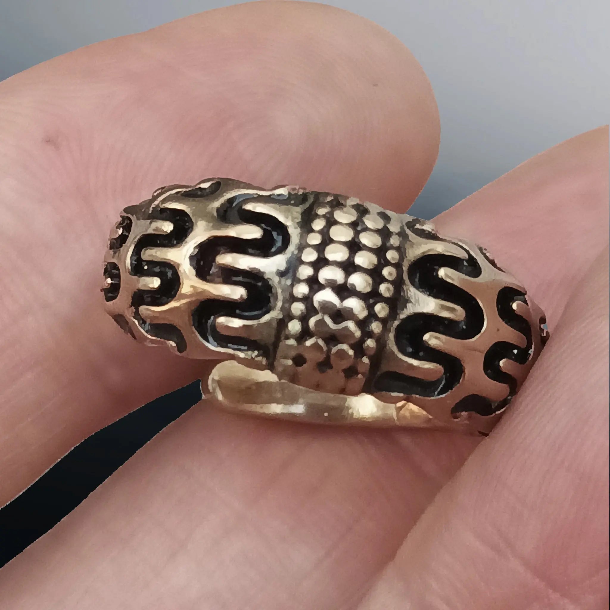 Bronze Replica Viking Ring from Orupgård, Falster, Denmark in Fingers