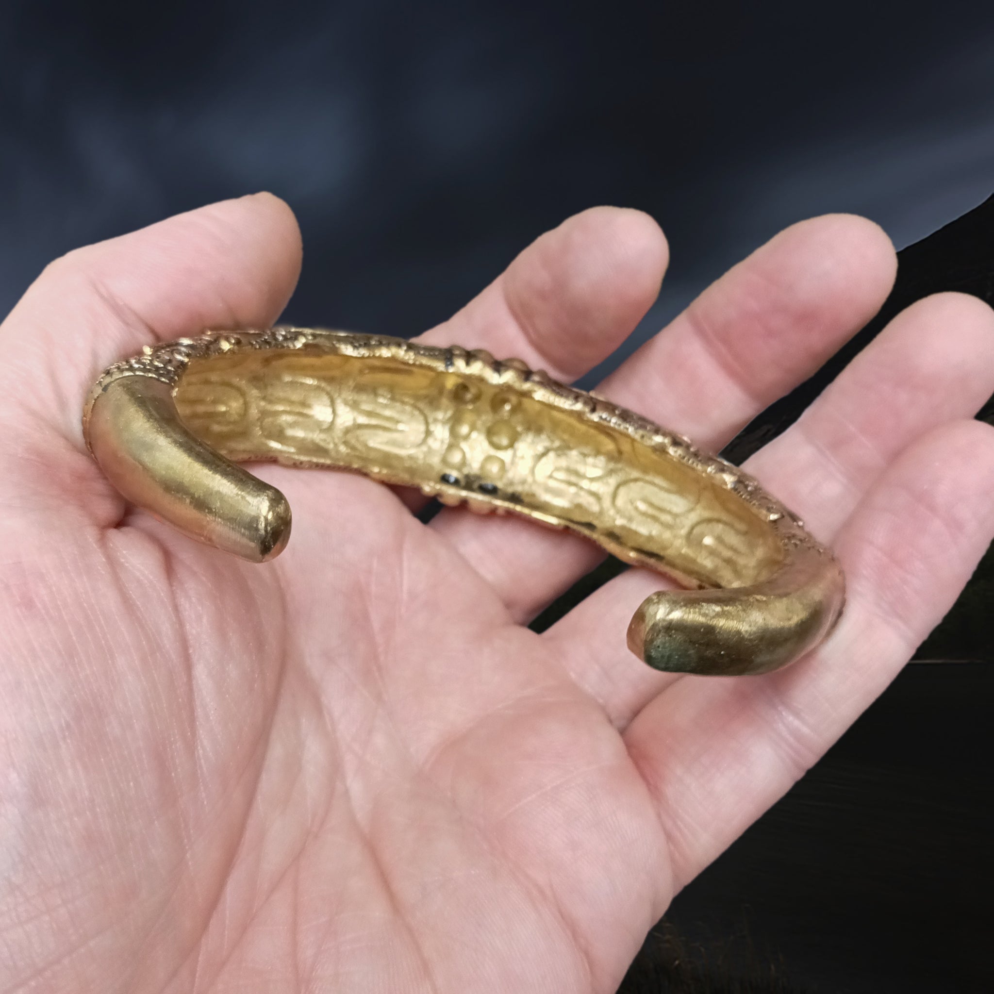 Bronze Replica Viking Bracelet / Arm Ring from Orupgard in Hand - Back View