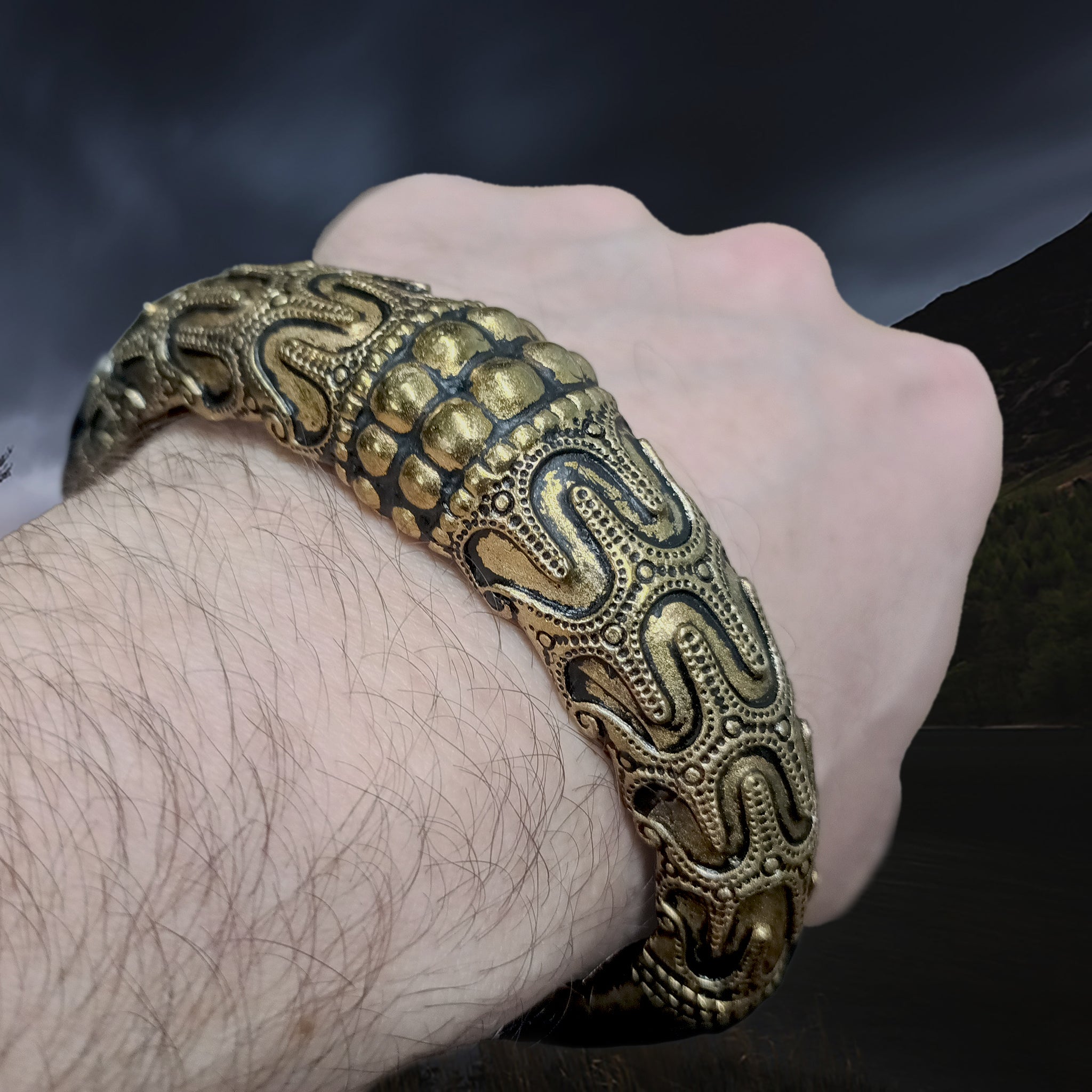 Bronze Replica Viking Bracelet / Arm Ring from Orupgard on Wrist