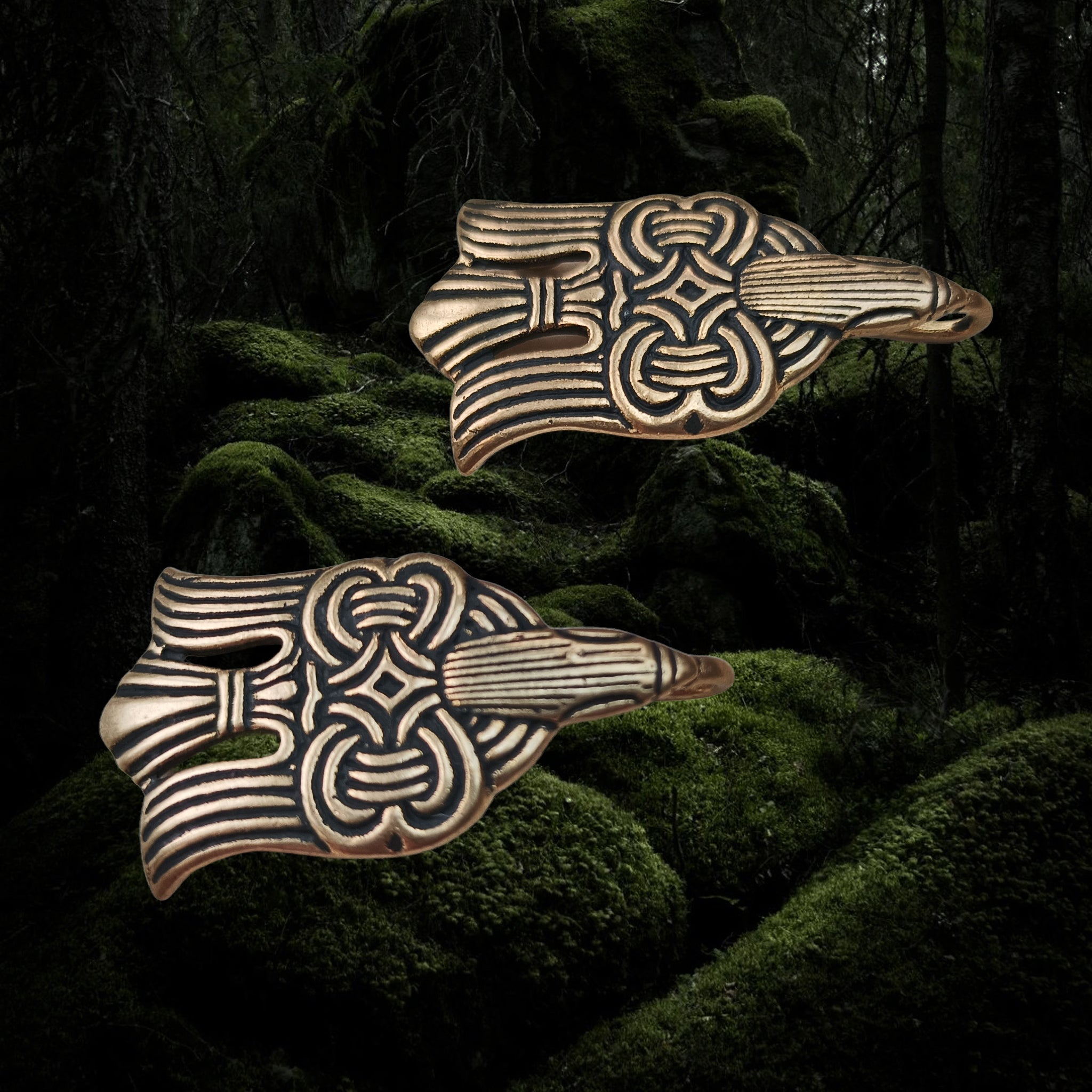 Bronze Raven Viking Leg Wrap Hooks - Pair - Side View
