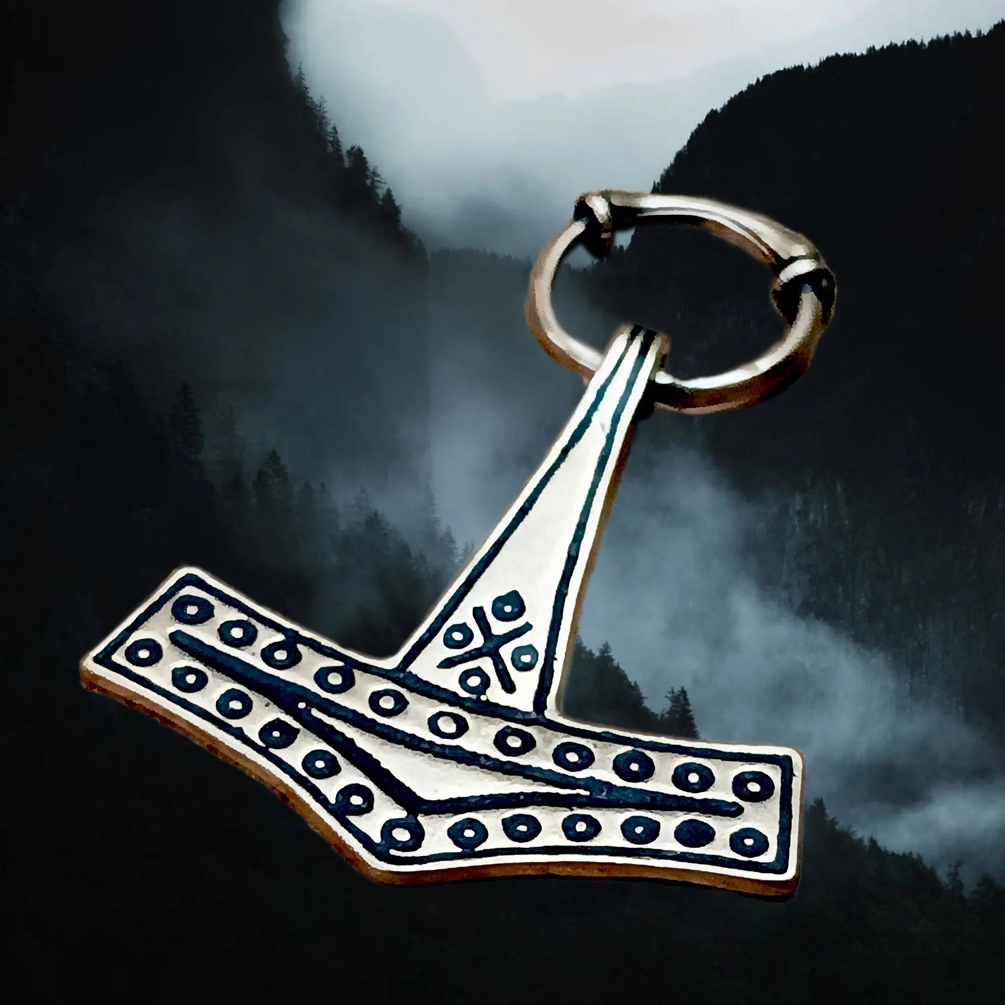 Bronze Rømersdal Replica Thors Hammer Pendant with Top Ring - Angle View