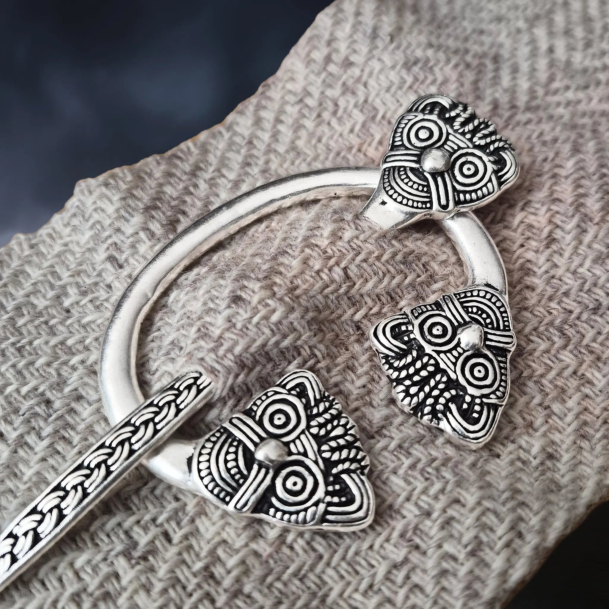 Viking Age Replica - Silver Plated Danish Cloak Pin with Viking Heads The Viking Dragon