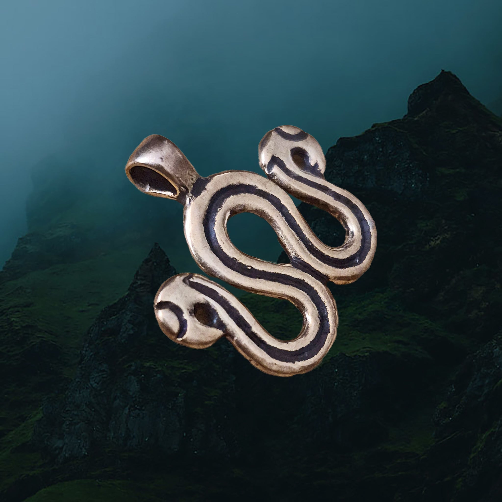 Viking Age Replica Bronze Serpent Bead Divider from Sweden - Side Angle View