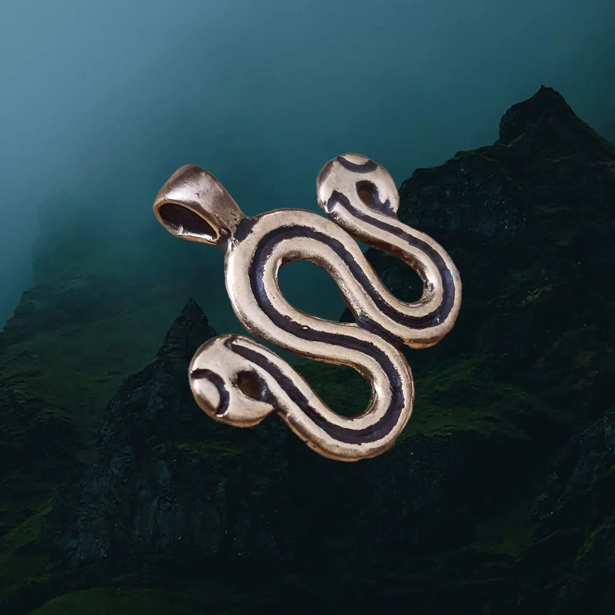 Viking Age Replica Bronze Serpent Bead Divider from Sweden - Side Angle View