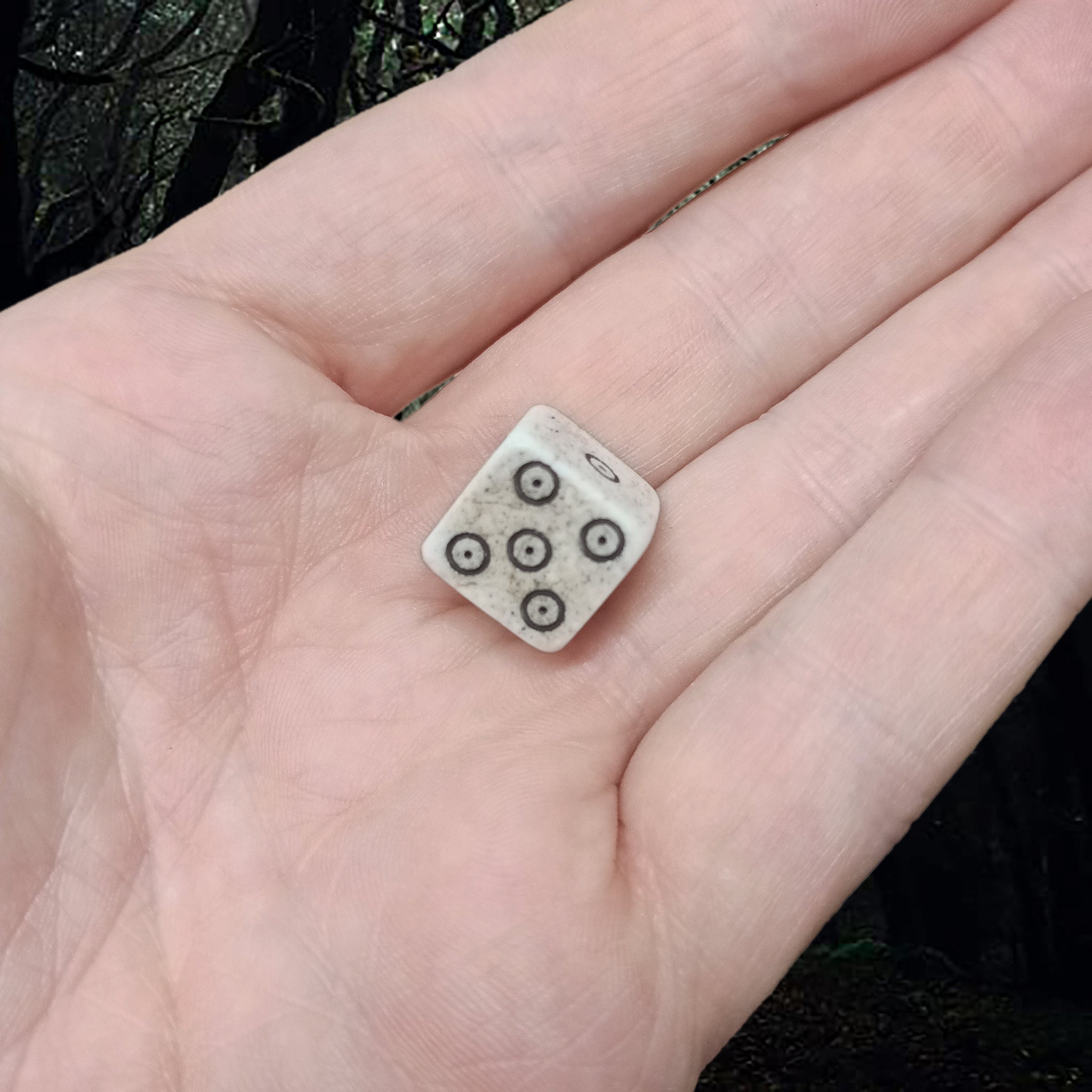 Large Size Cow Bone Die Replica with Hand-Carved Dot & Ring Spots on Hand