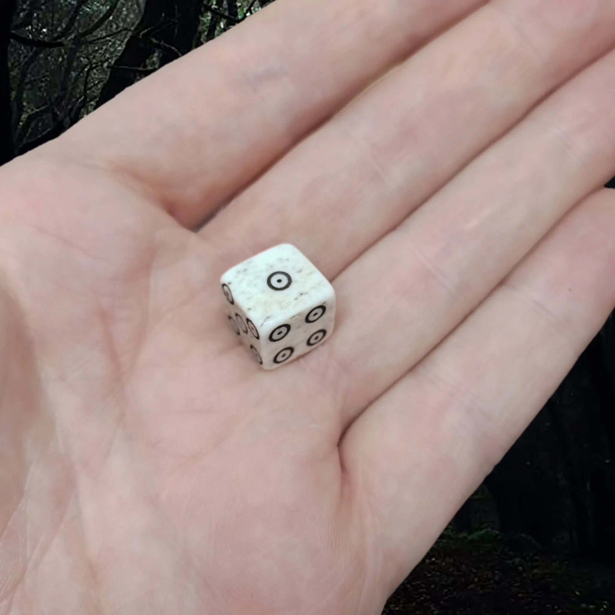 Cow Bone Replica Medium Die with Hand-Carved Dot & Ring Spots on Hand