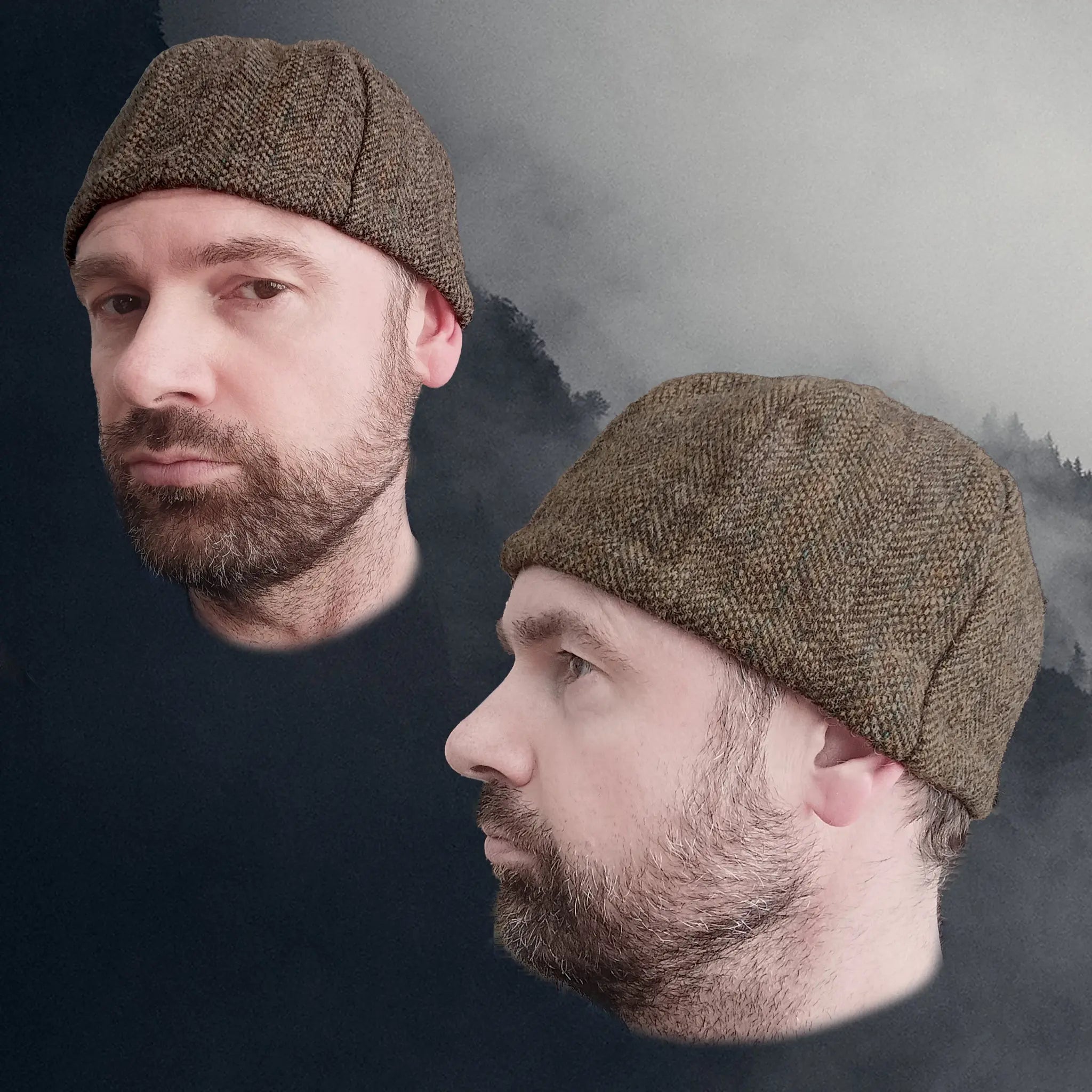 6 Panel Wool Viking Hat from Birka - Brown Herringbone - Medium